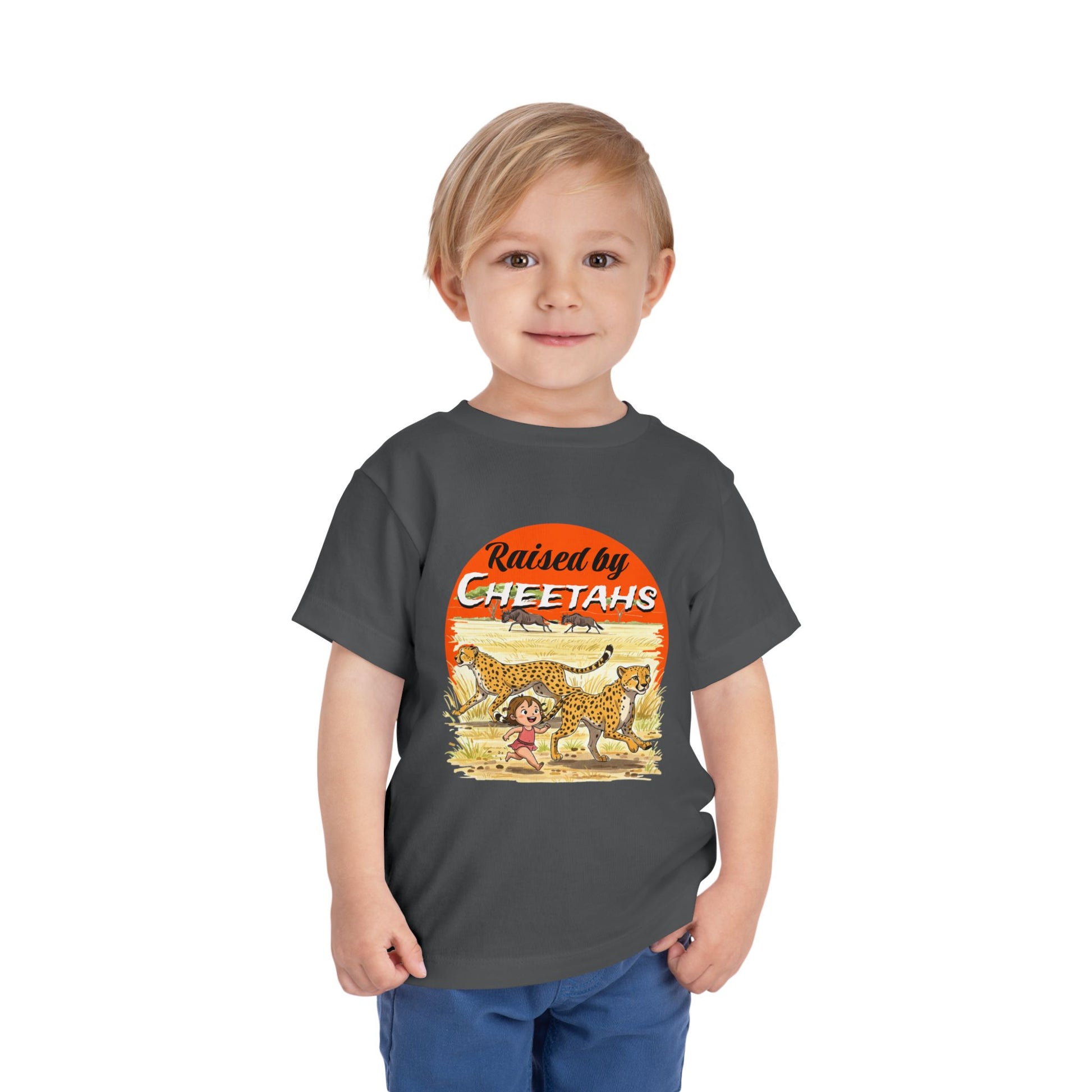 Toddler Short Sleeve Tee - Raised by Cheetahs Funny Adventure Shirt for Girls, Toddlers - Schmartypants