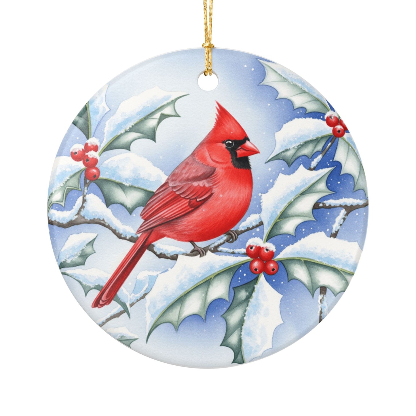 Christmas Cardinal Ceramic Ornament, Holiday Decor, Winter Decoration, Unique Gift, Hand-painted Ornament, Festive Home Decor