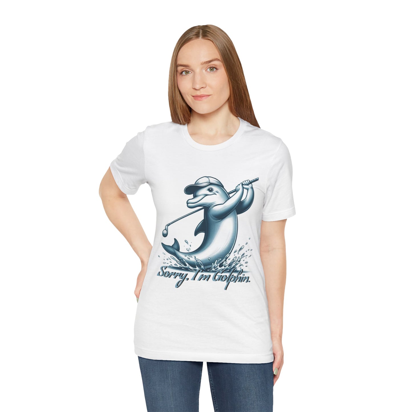 Funny Dolphin Golfing Tee - "Sorry, I’m Golphin" Unisex Jersey Short Sleeve Shirt - Dad Joke and Golfers Gift - Schmartypants