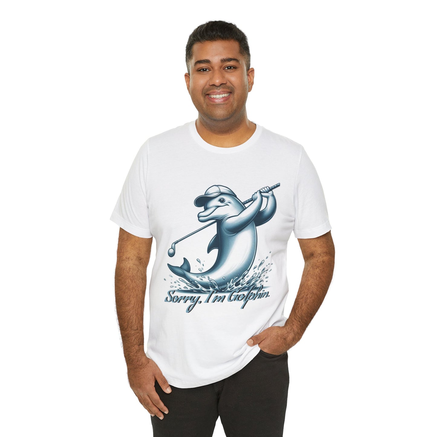 Funny Dolphin Golfing Tee - "Sorry, I’m Golphin" Unisex Jersey Short Sleeve Shirt - Dad Joke and Golfers Gift - Schmartypants