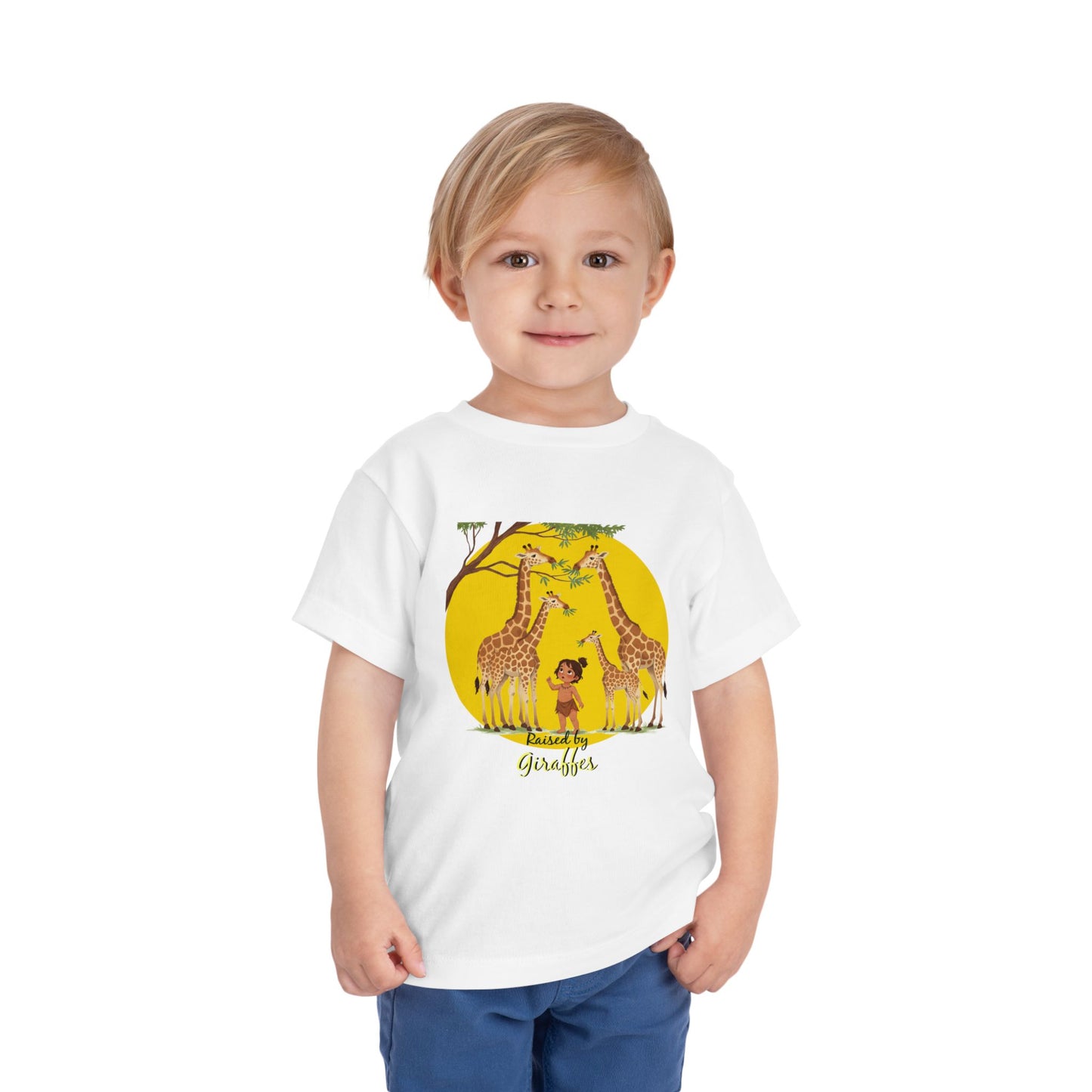 Cute Toddler Short Sleeve Tee - Funny 'Raised by Giraffes' Design - Schmartypants