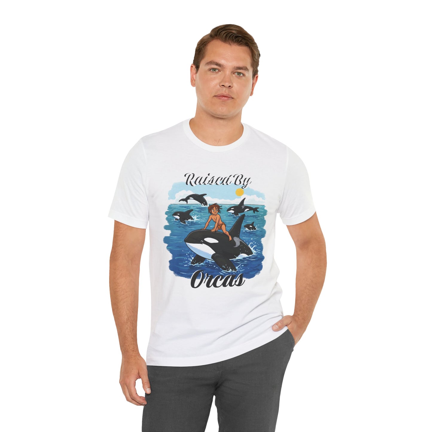Funny 'Raised by Orca's' Tee - Perfect for Ocean Lovers, Beach Days, Summer Vacations, Gift for Marine Life Enthusiasts, Cute Animal Shirt