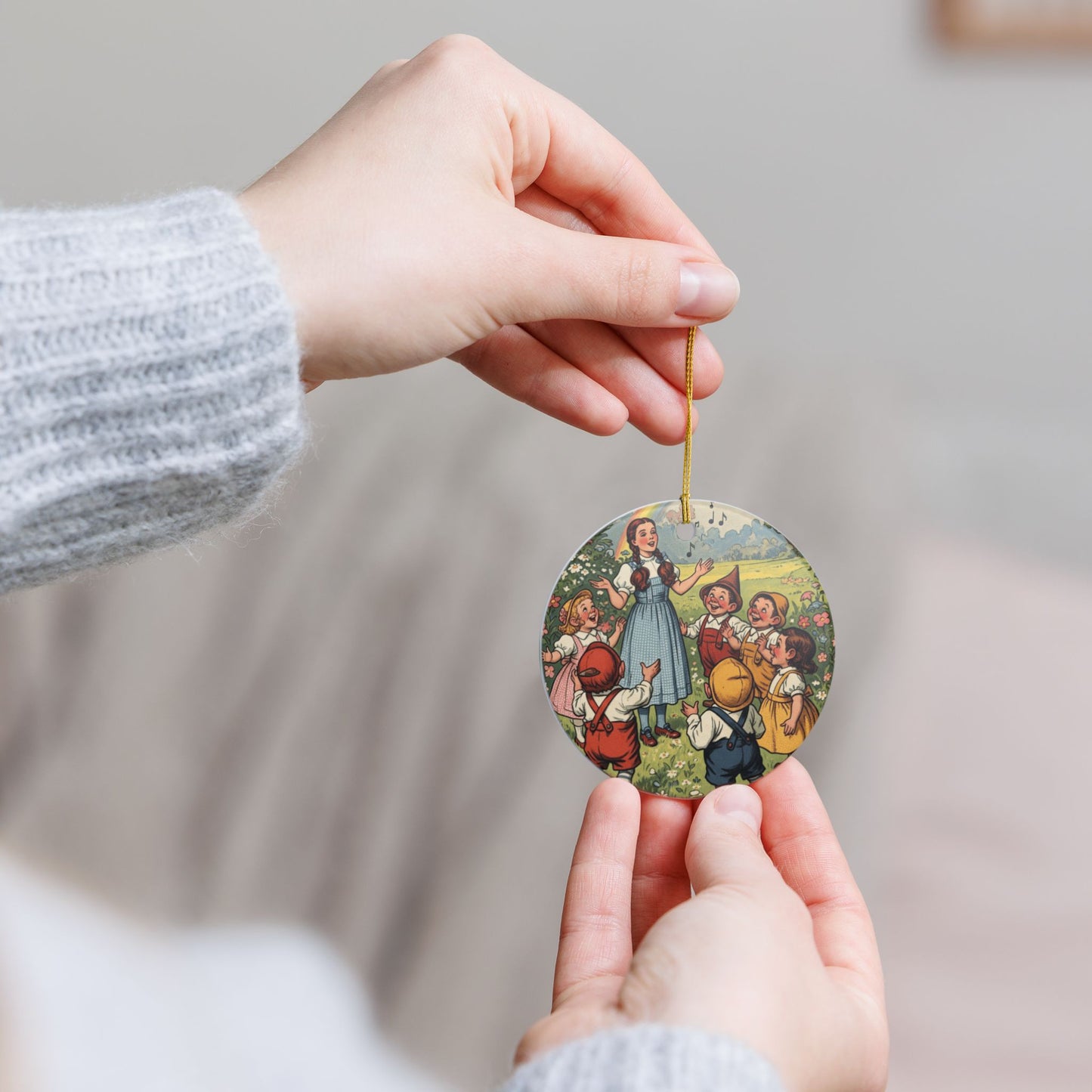Ceramic Ornament, Wizard of Oz Christmas Tree Ornament, Dorothy and Munchkins, Xmas Decor, Holiday Gift, Collectible Decoration