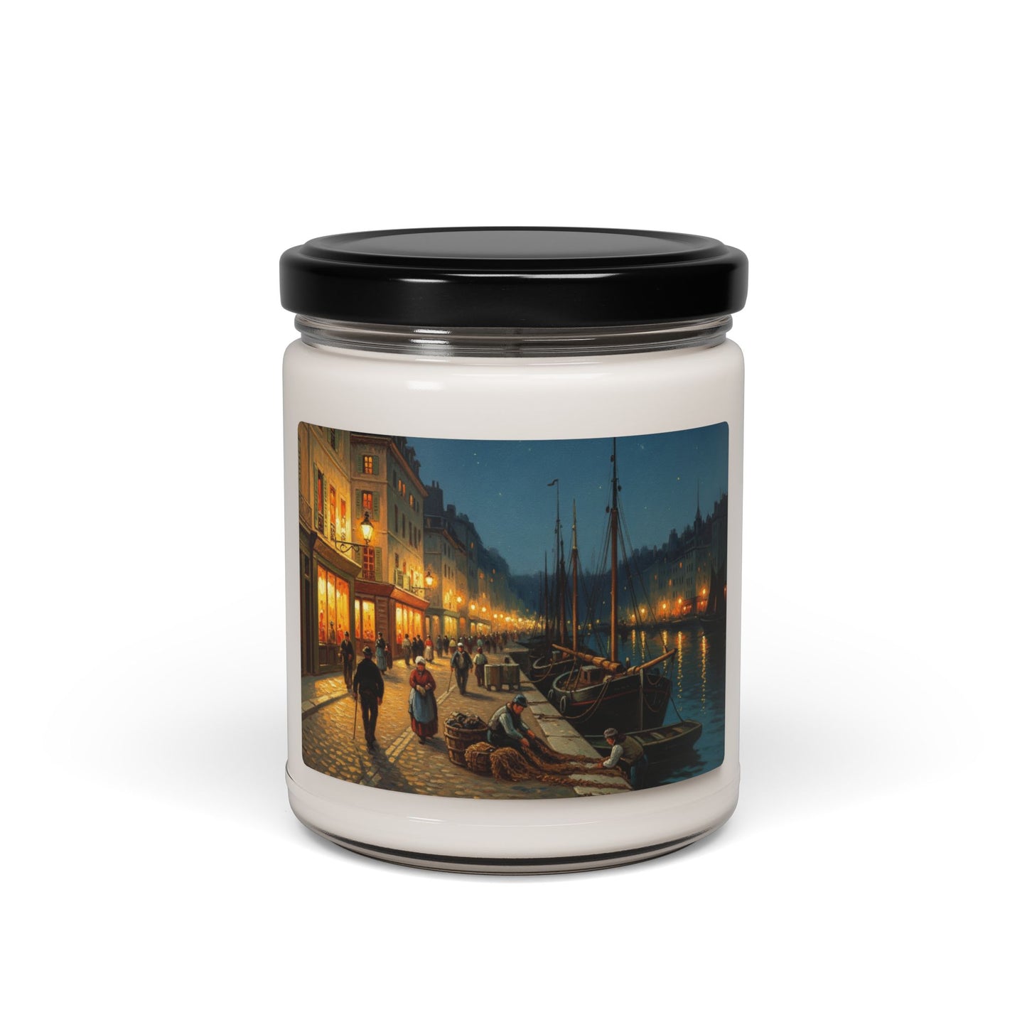 Soy Candle, French River Port 19th Century Decorative Oil Painting Print, Home Decor Gift, Aromatherapy Candle, Unique Housewarming Present,