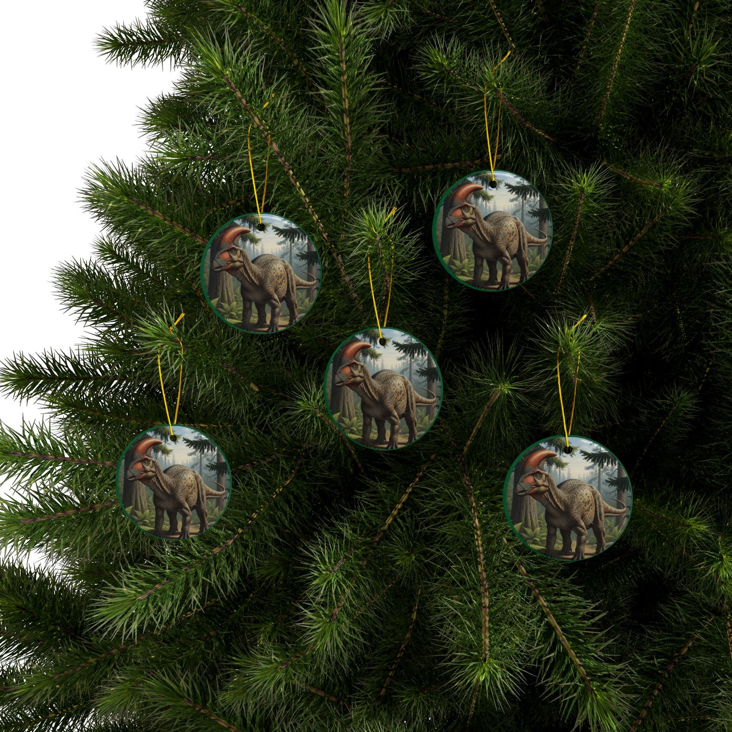 Hadrosaur, Duck-billed Dinosaur-Themed Ceramic Tree Ornaments, 2-Sided Print, Gift, Holiday Decoration, Kids Room Decor, Party Favor