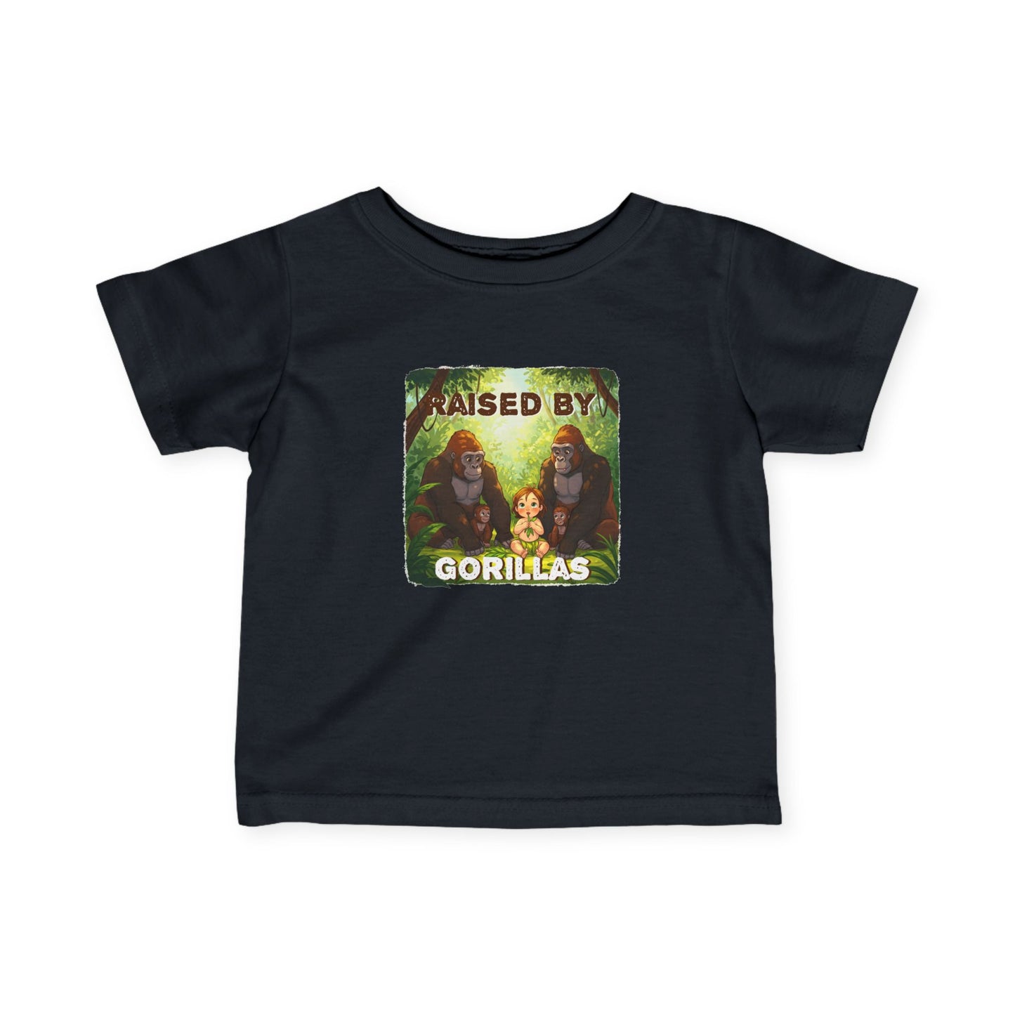 Adorable 'Raised by Gorillas' Funny Infant Fine Jersey Tee - Schmartypants