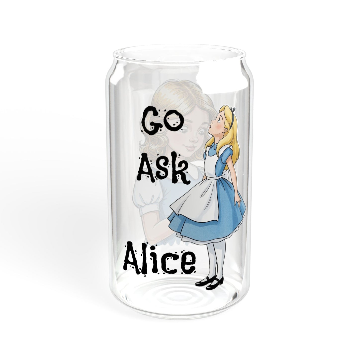 Alice in Wonderland 'Drink Me' Sipper Glass, 16oz with Straw, 'Go Ask Alice' Design, Cute Drinkware for Tea Parties, Gifts for Readers