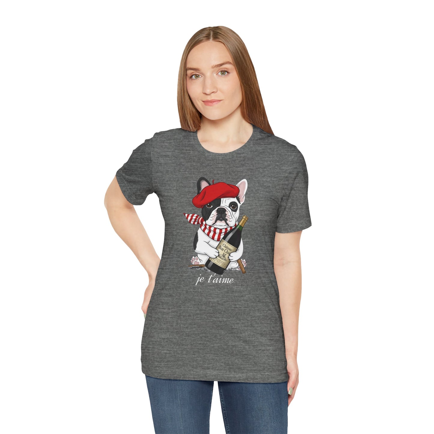 Cute French Bulldog Lovers Tee, Casual Wear, Je t'aime Shirt, Unisex T-Shirt for Birthdays, Anniversaries, Pet Lovers