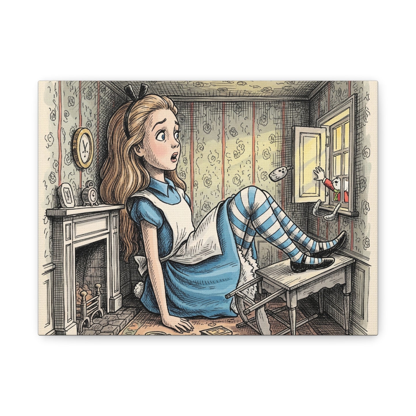 Alice in Wonderland Canvas Print Wall Art, Stretched Matte Canvas, Fantasy Children's Classic, Home Decor, Nursery Decoration