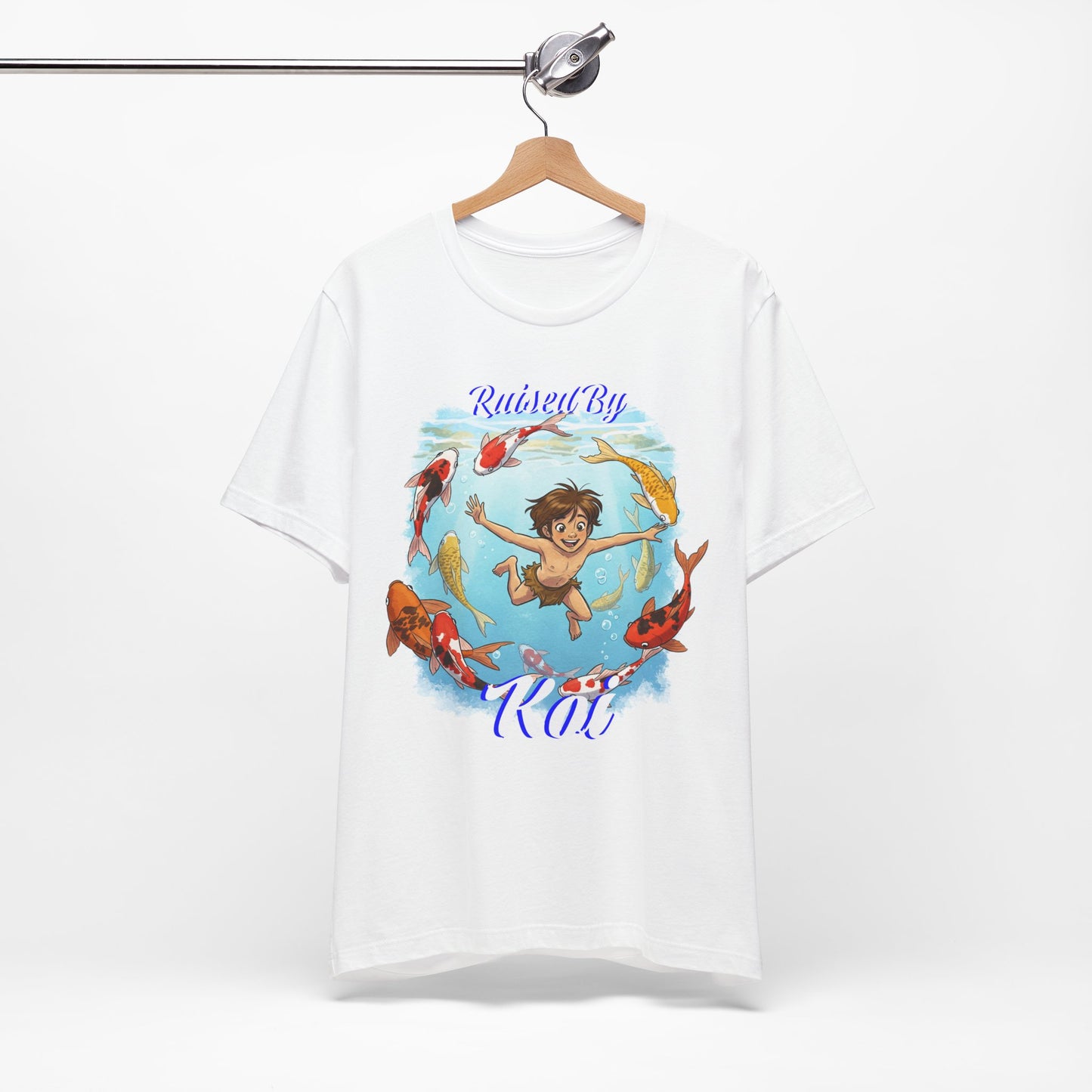 'Raised By Koi; Unisex Jersey Tee - Funny Graphic Tee for Aquatic Lovers, Cute Gift for Birthdays, Casual Wear, Summer Fashion, Relaxed Style - Schmartypants