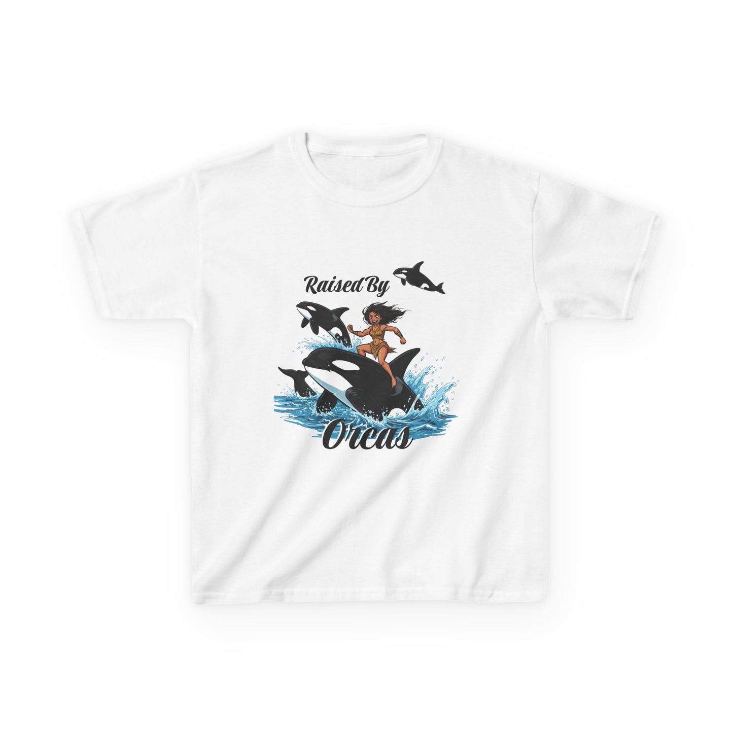 Funny 'Raised by Orcas' Whale-Themed Kids Tee | Fun & Playful Shirt for Ocean Lovers, Birthday Gift, Summer Outing, Beach Day, Adventure Shirt