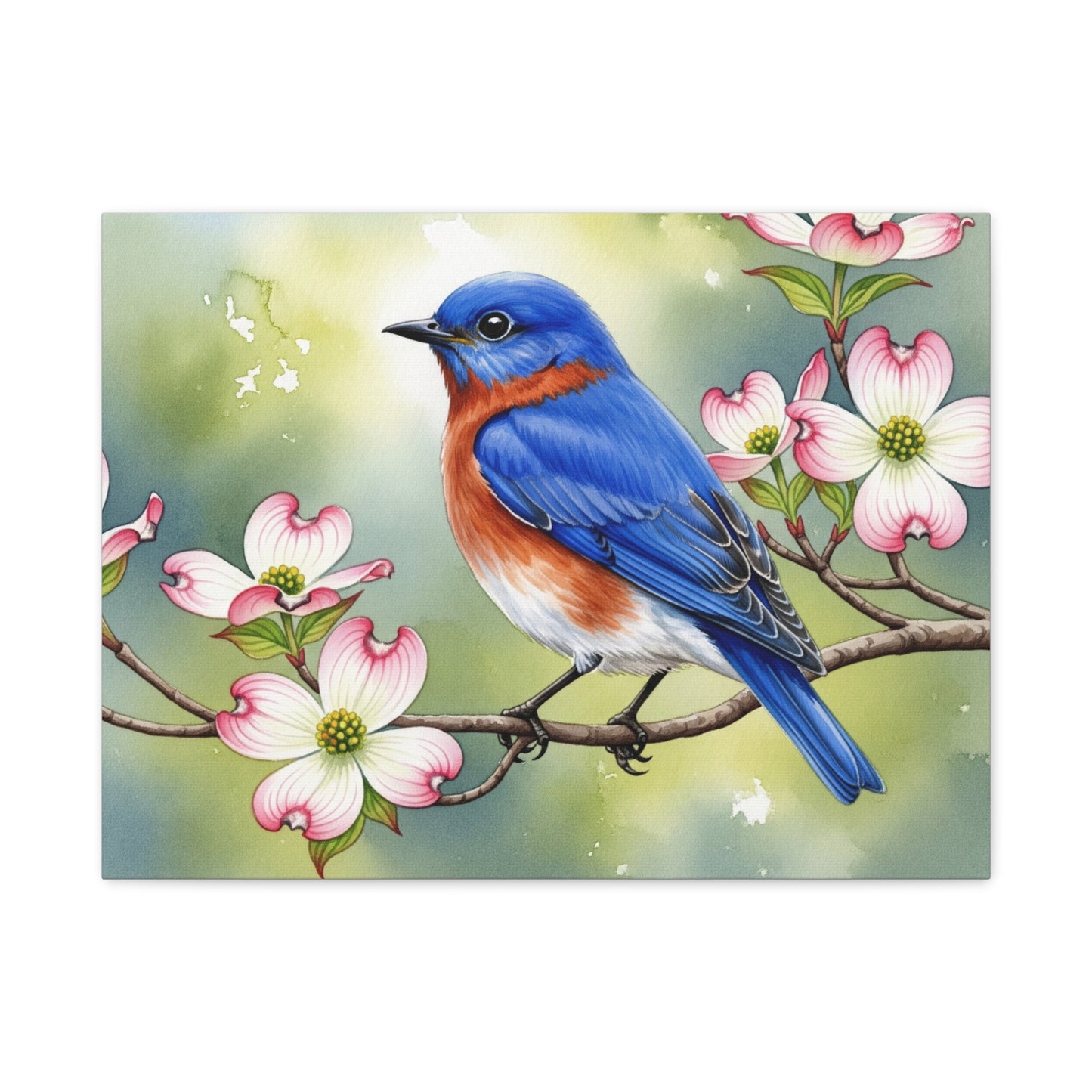 Bluebird and Dogwood Canvas Art Print, Nature Wall Decor, Home Interior Design, Gift for Bird Lovers, Spring Decoration