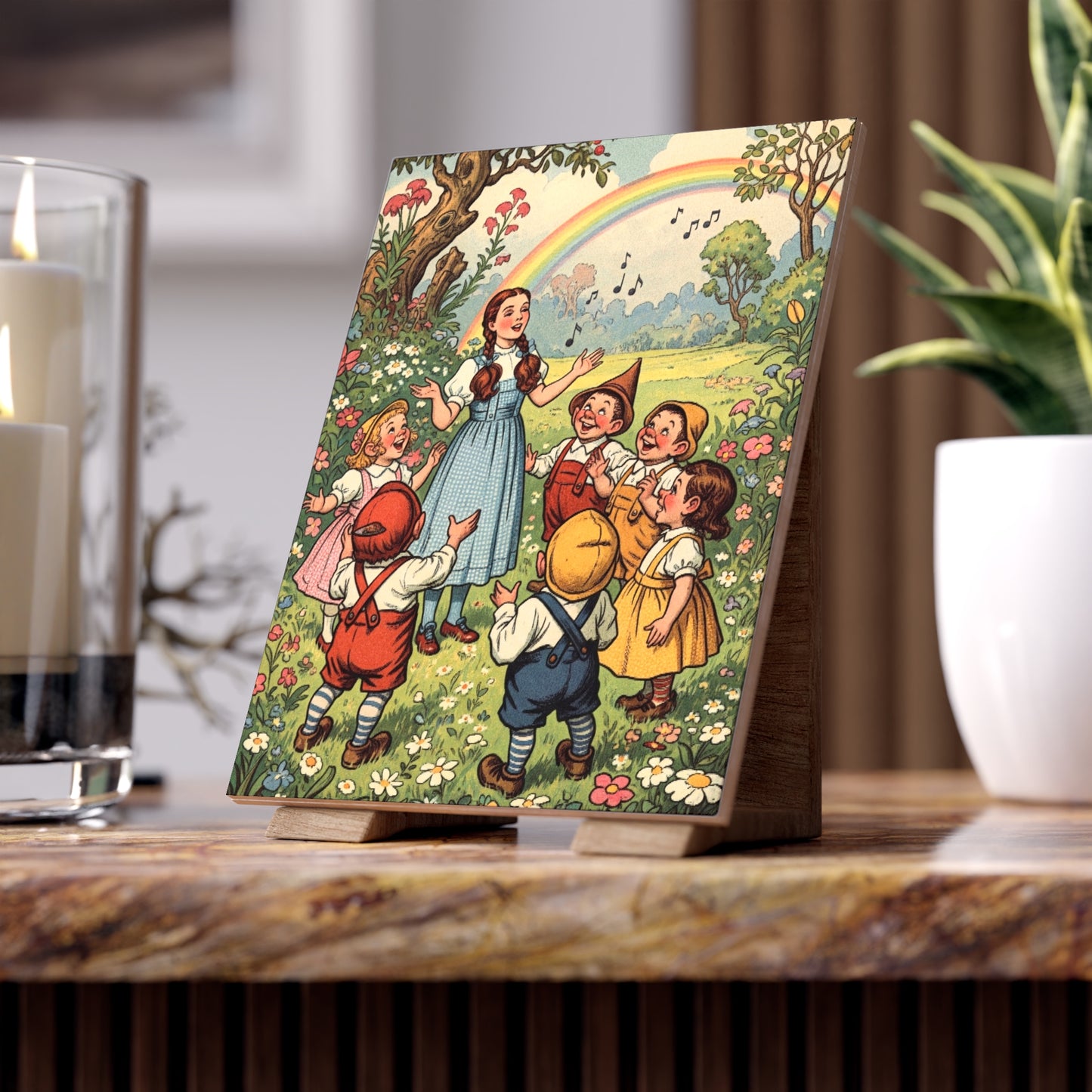 Ceramic Tile, Dorothy and the Munchkins, Wizard of Oz, Child's Bedroom Decor, Baby Shower Gift, Rainbow Tile