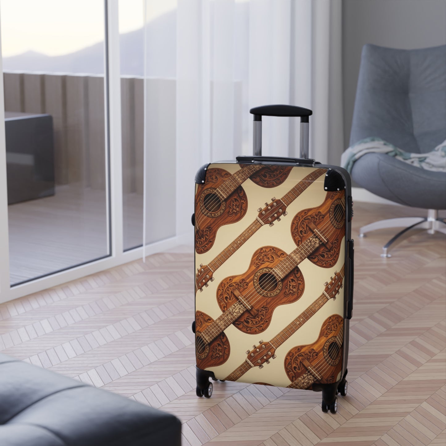 Bohemian Guitar Suitcase - Vintage Luggage, Traveler Gift, Music Lover Accessory, Unique Baggage, Holiday Travel