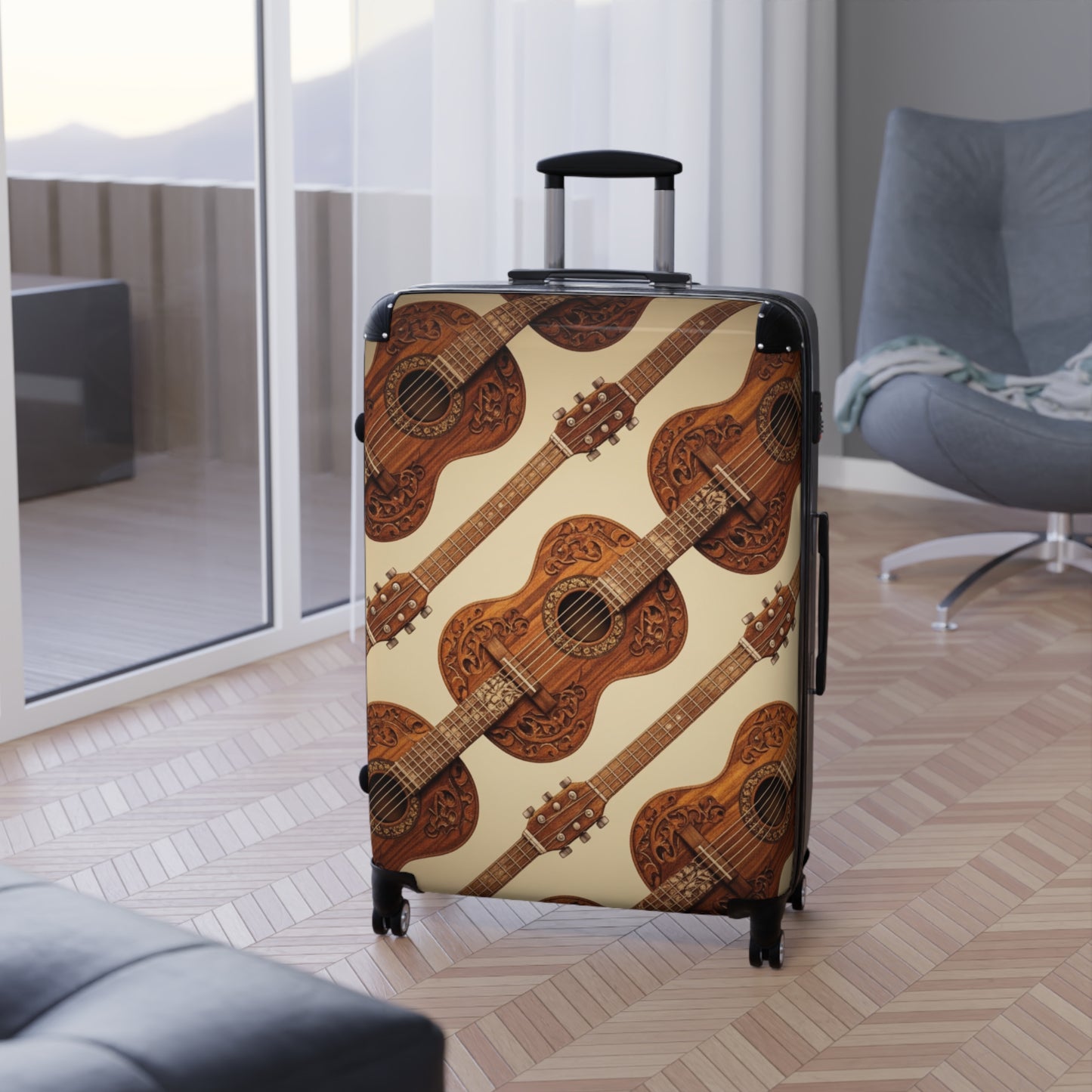 Bohemian Guitar Suitcase - Vintage Luggage, Traveler Gift, Music Lover Accessory, Unique Baggage, Holiday Travel