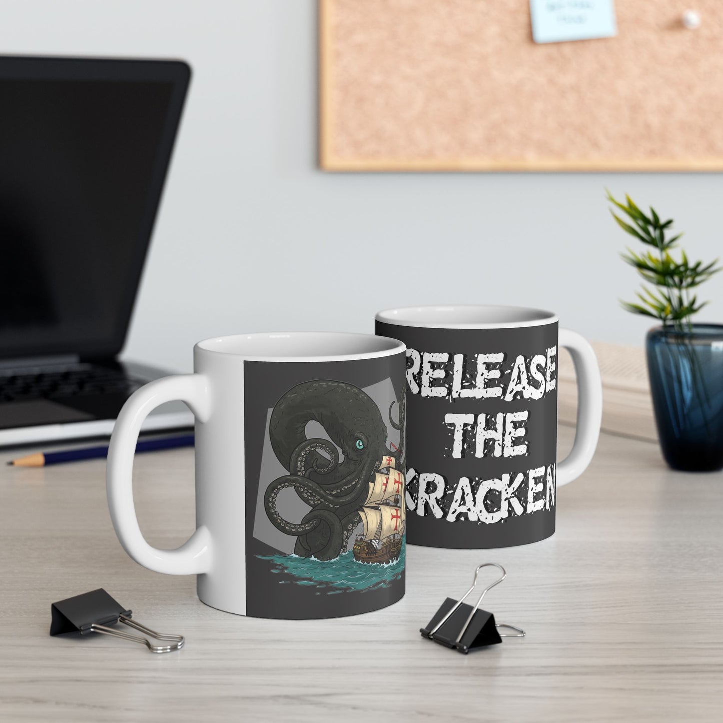 Octopus-Themed Ceramic Mug - "Release the Kraken" Design for Pirates and Gamers - Schmartypants
