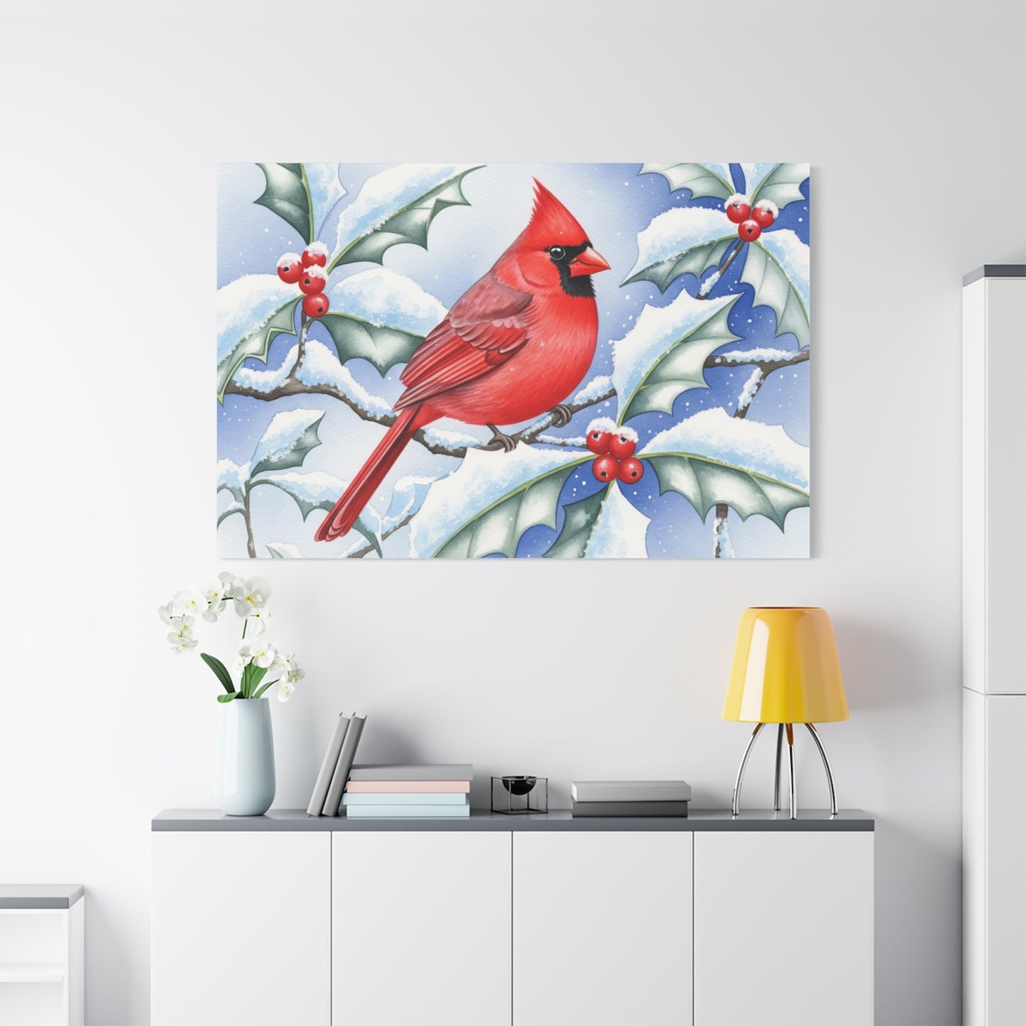 Winter Cardinal Canvas Art Print, Holiday Home Decor, Red Bird Wall Art, Christmas Decoration, Nature Artwork