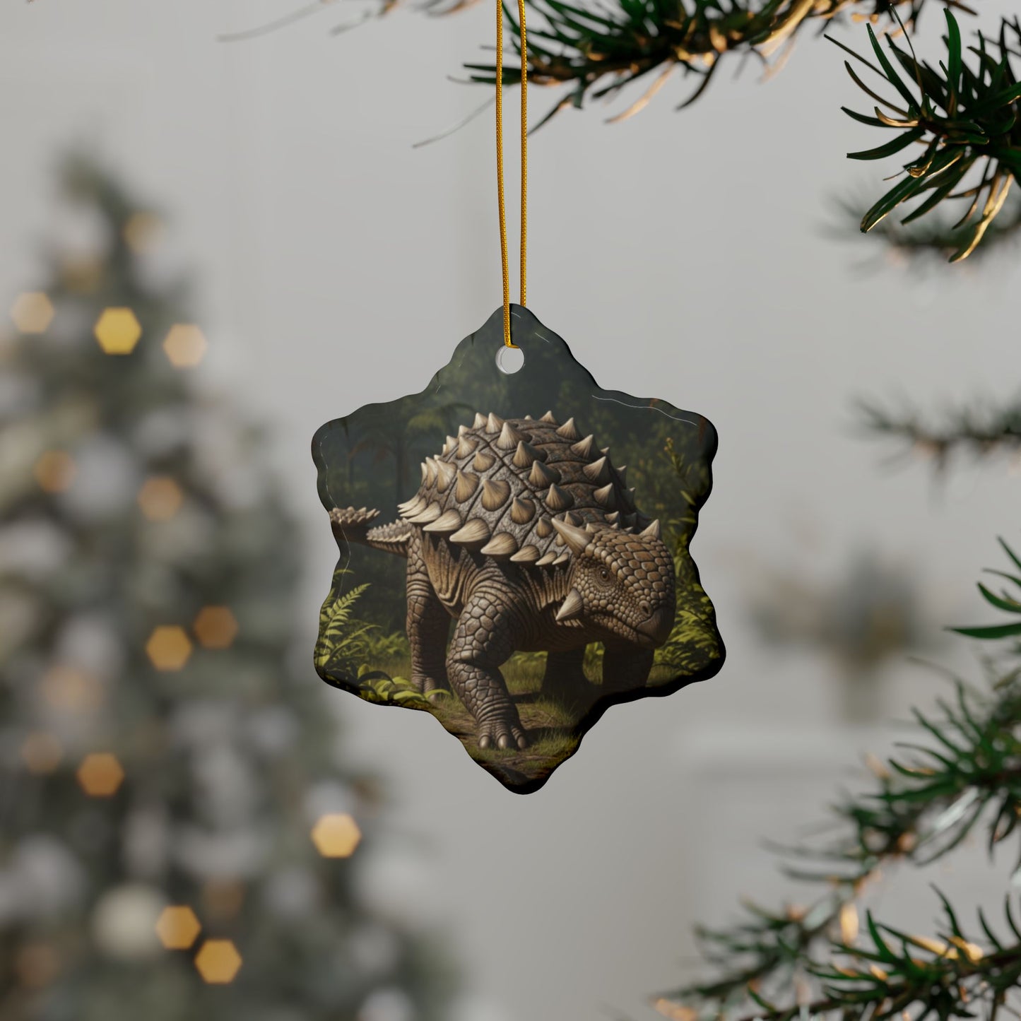 Ankylosaurus Dinosaur-Themed Ceramic Ornaments, Unique Holiday Decor, Perfect for Kids' Rooms, Gifts for Nature Lovers, 2-Sided Print