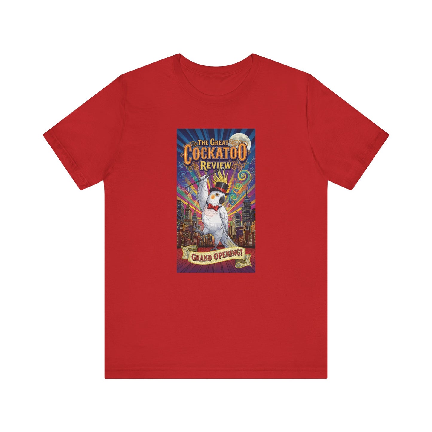 Grand Opening Cockatoo Review Tee - Funny Bird Graphic T-Shirt, Unique Gift for Cockatoo Owners, Casual Wear, Animal Lover Shirt