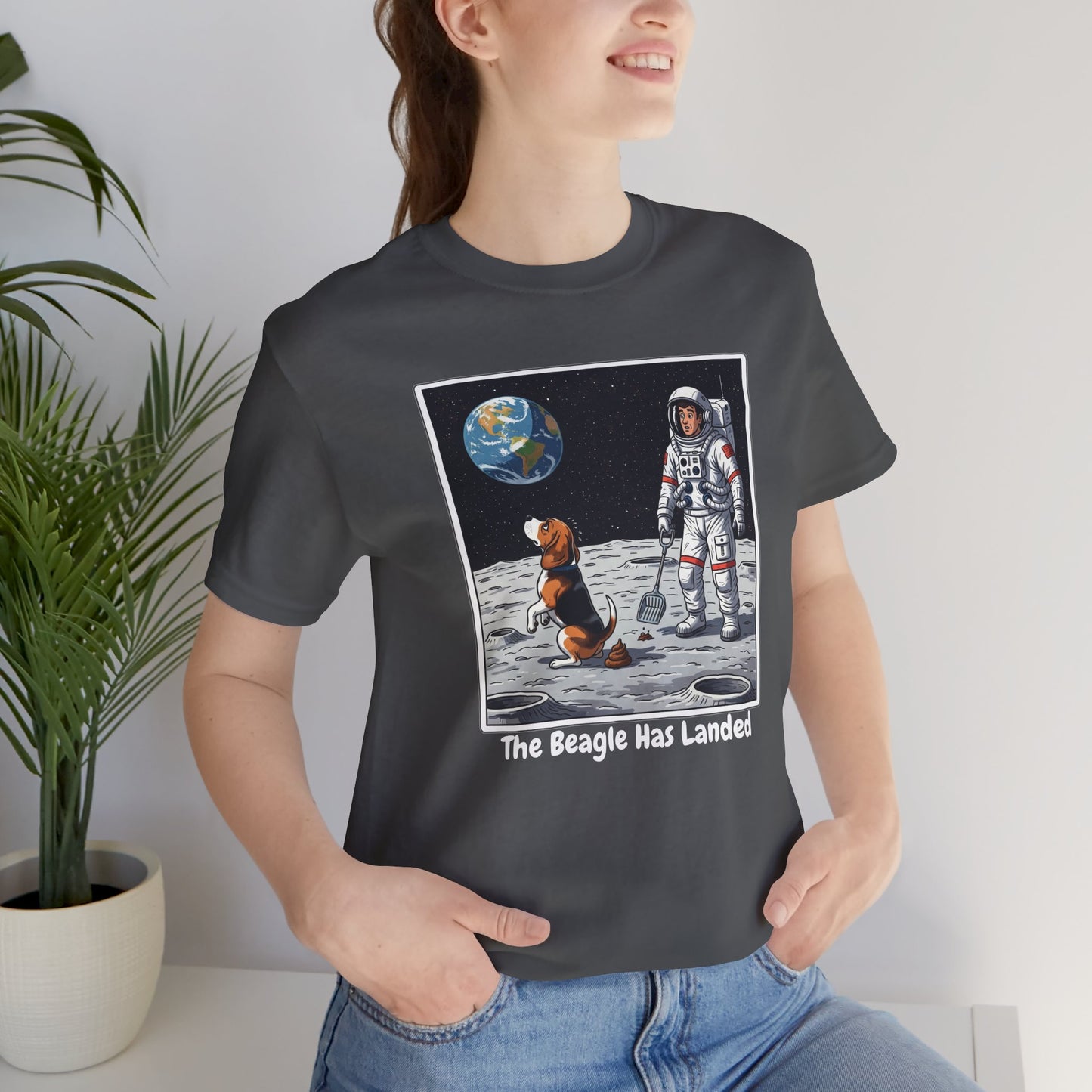 Funny Beagle Moon Landing Tee - "The Beagle Has Landed" Graphic, Pooper Scooping Astronaut Shirt, Unisex Casual T-Shirt, Cool Pet Gift