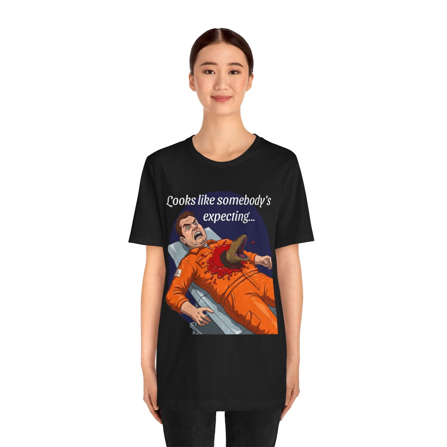 Maternity Tee for Sci-Fi Lovers, Funny Space Station Crew Member Giving Birth, Alien Movie Fan Shirt