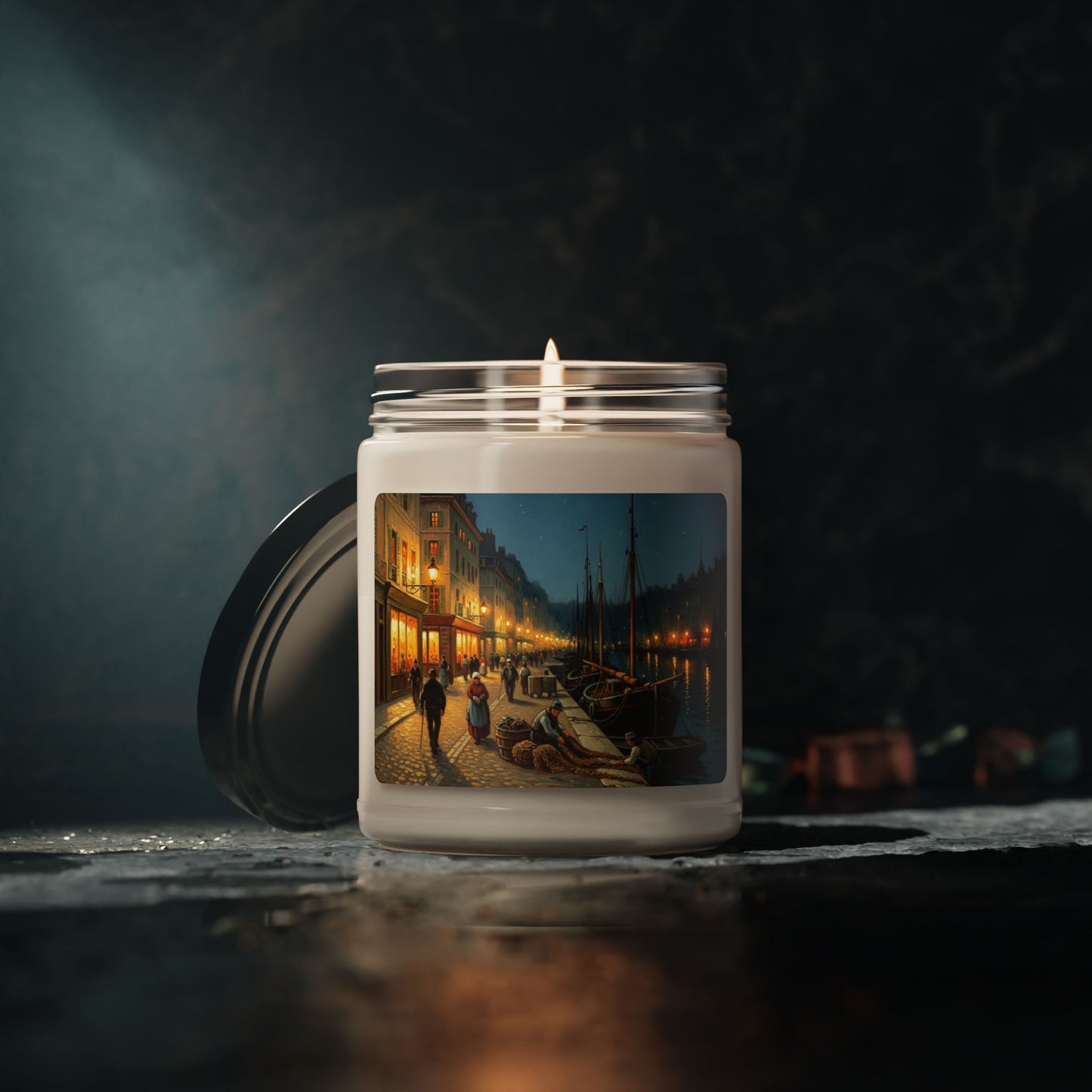 Soy Candle, French River Port 19th Century Decorative Oil Painting Print, Home Decor Gift, Aromatherapy Candle, Unique Housewarming Present,