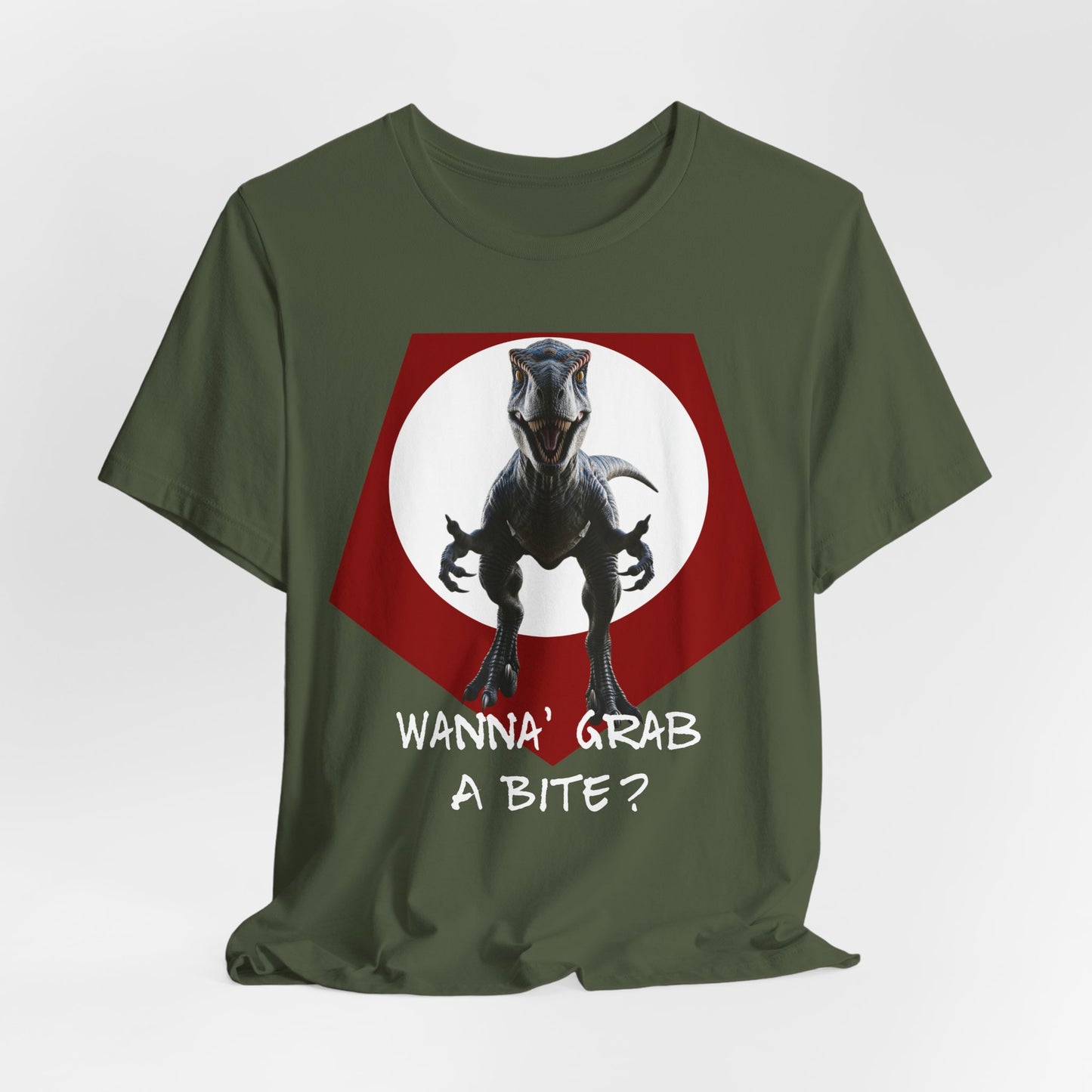 Funny Dinosaur Velociraptor 'Grab a Bite' Graphic Tee - Perfect for Casual Wear, Birthday Gifts, Jurassic Theme Parties, Chefs