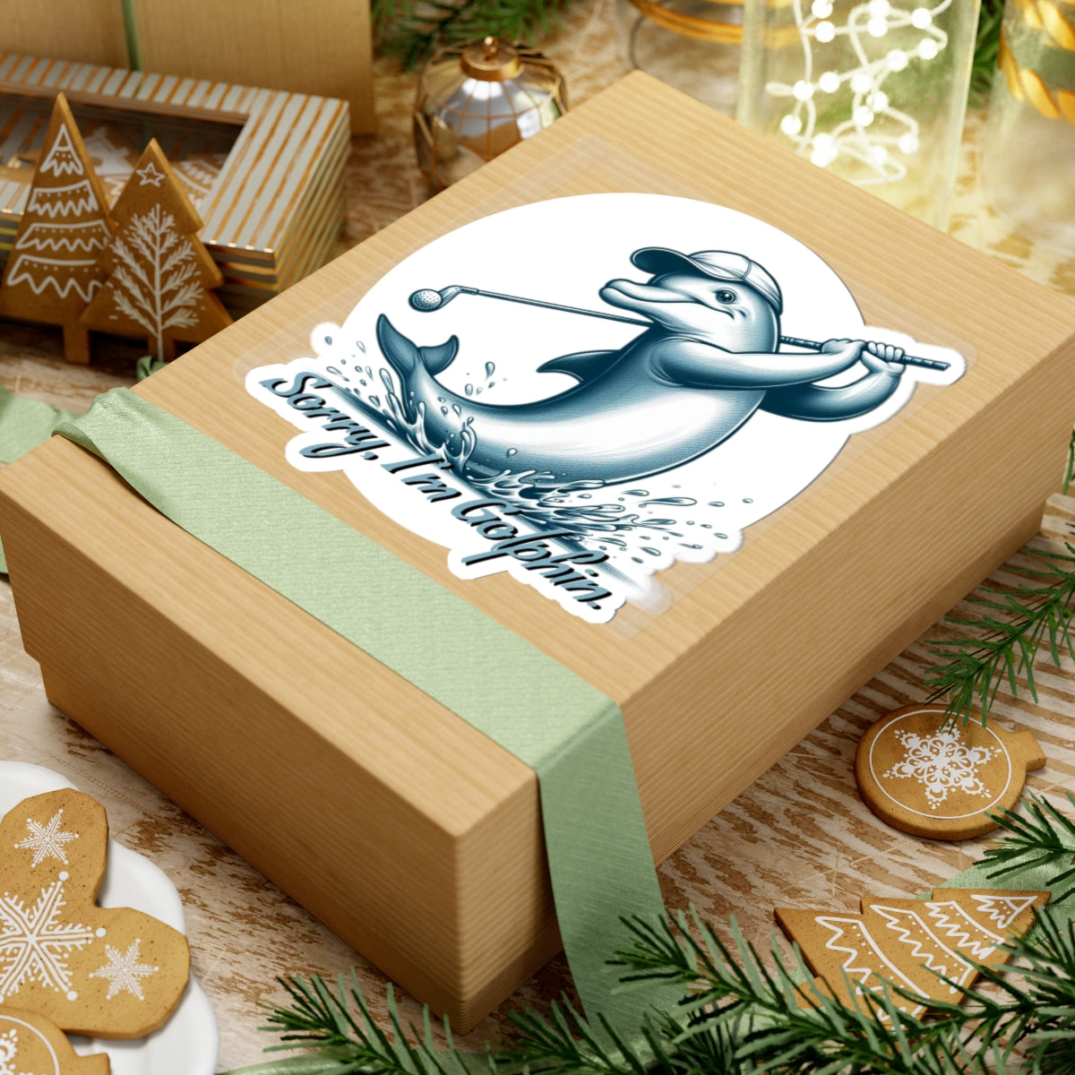 Funny Dolphin Golfing Kiss-Cut Stickers - "Sorry, I'm Golphin'" Dad Joke and Golfers Humor - Schmartypants