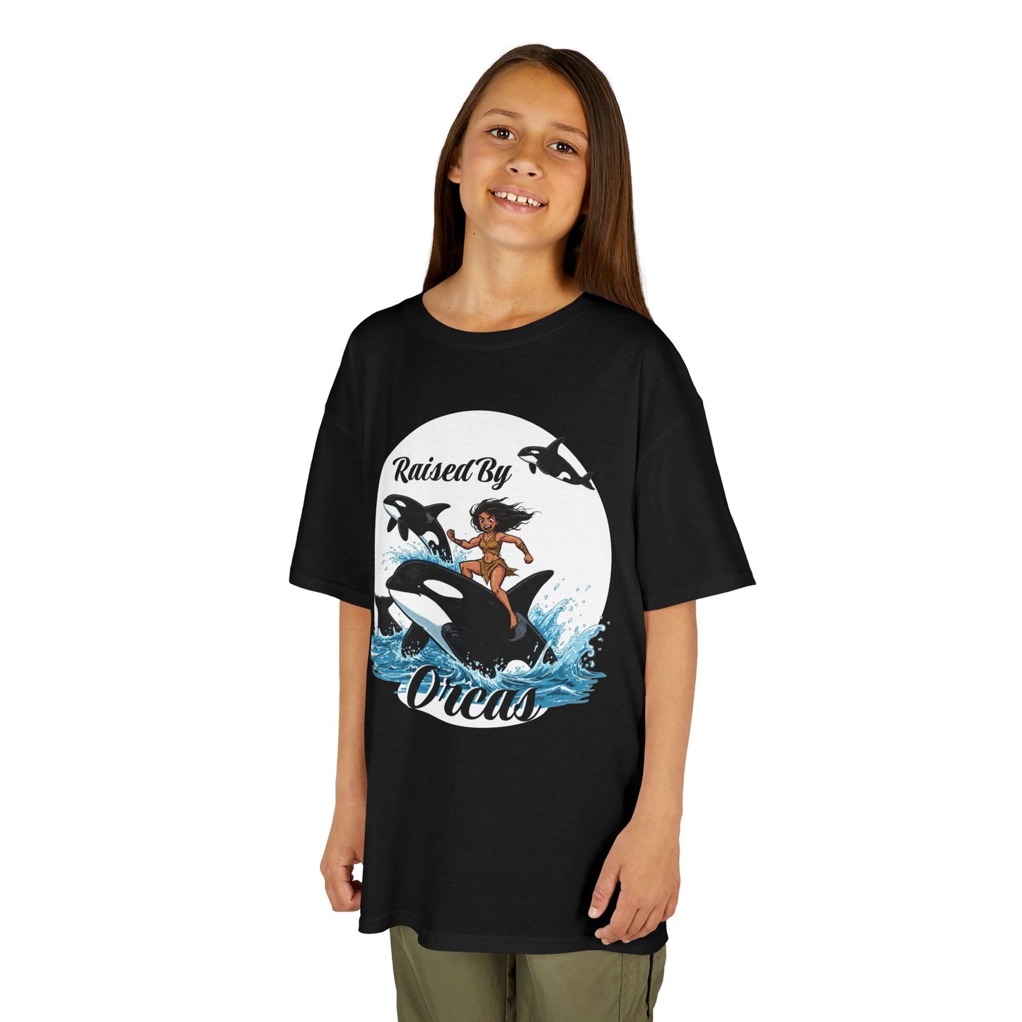 Funny 'Raised by Orcas' Whale-Themed Kids Tee | Fun & Playful Shirt for Ocean Lovers, Birthday Gift, Summer Outing, Beach Day, Adventure Shirt