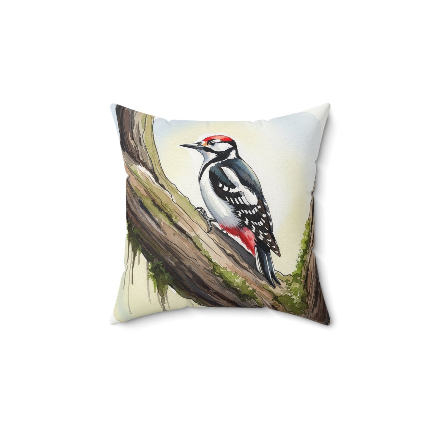 Nature-Inspired Decorative Pillow, Cozy Home Decor, Bird Art Pillow, Farmhouse Cushion, Gift for Nature Lovers, Woodpecker Throw Pillow