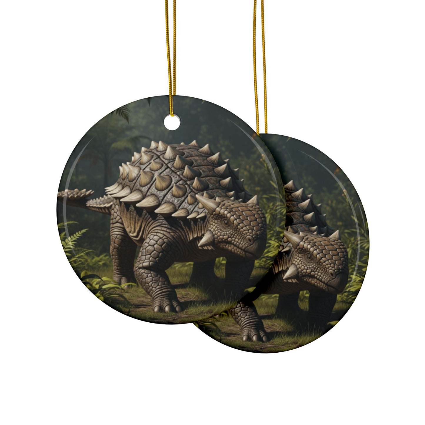 Ankylosaurus Dinosaur-Themed Ceramic Ornaments, Unique Holiday Decor, Perfect for Kids' Rooms, Gifts for Nature Lovers, 2-Sided Print