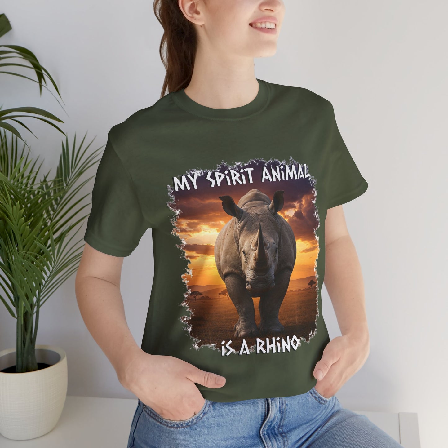 Rhino Spirit Animal Tee, Charging Rhinoceros Shirt for Nature Lovers, Zoo Outings, Safaris, Unisex Jersey Short Sleeve Tee