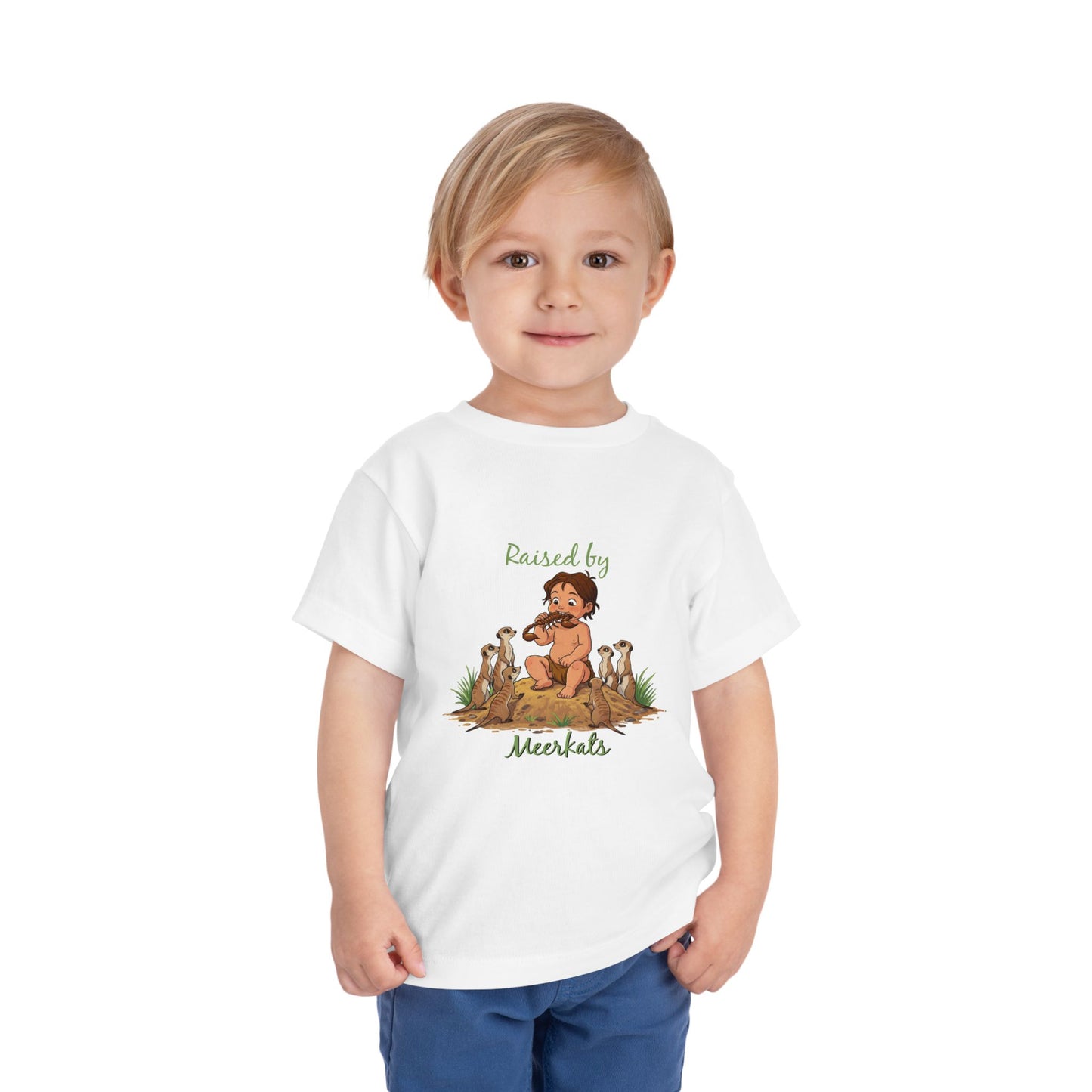 Funny Adorable 'Raised by Meerkats' Toddler Short Sleeve Tee - Cute Animal Tee for Kids Who Love Meerkats - Schmartypants