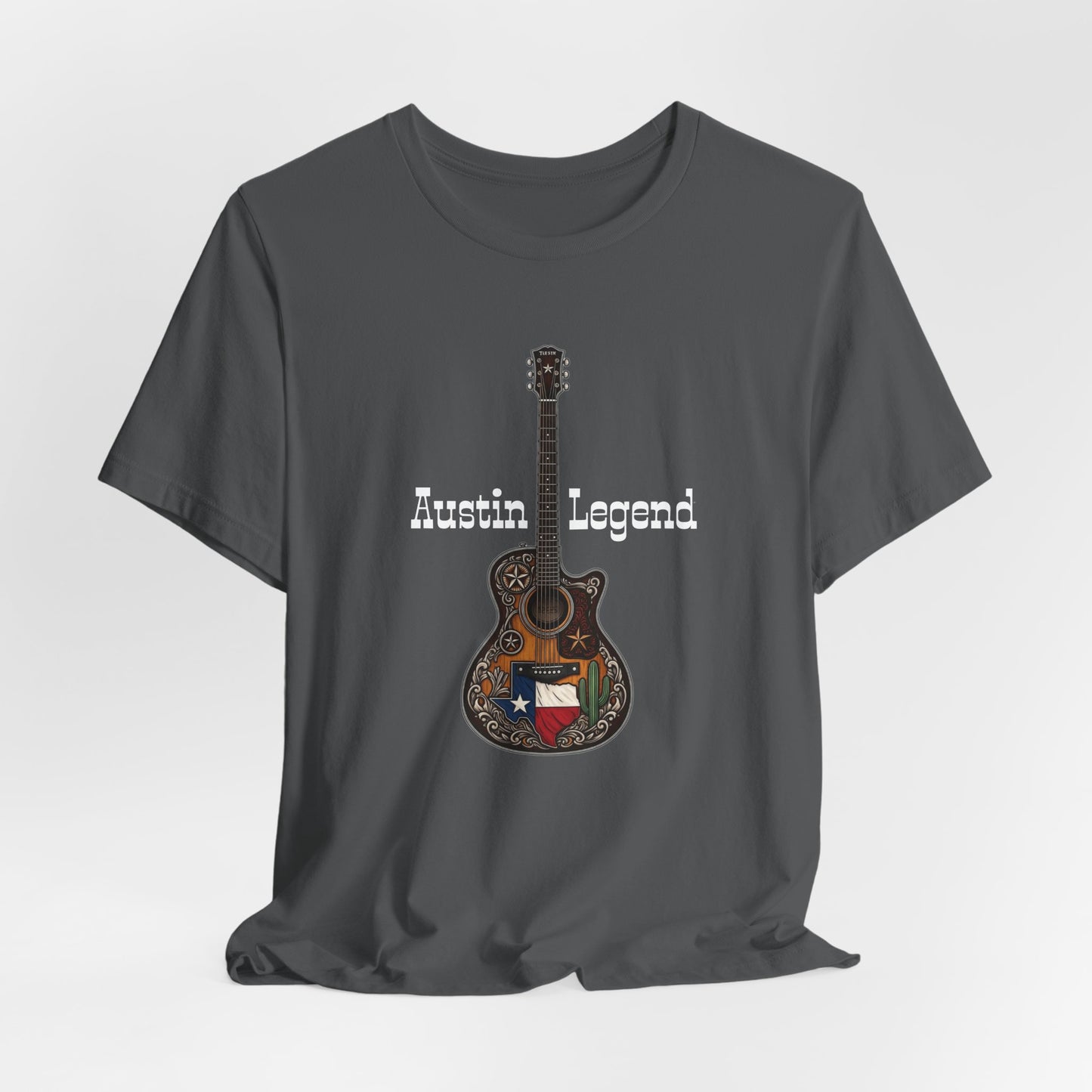 Austin Legend Guitar Tee | Unisex Short Sleeve T-Shirt, Music Lover Gift, Austin TX Souvenir, Casual Wear, Festival Apparel