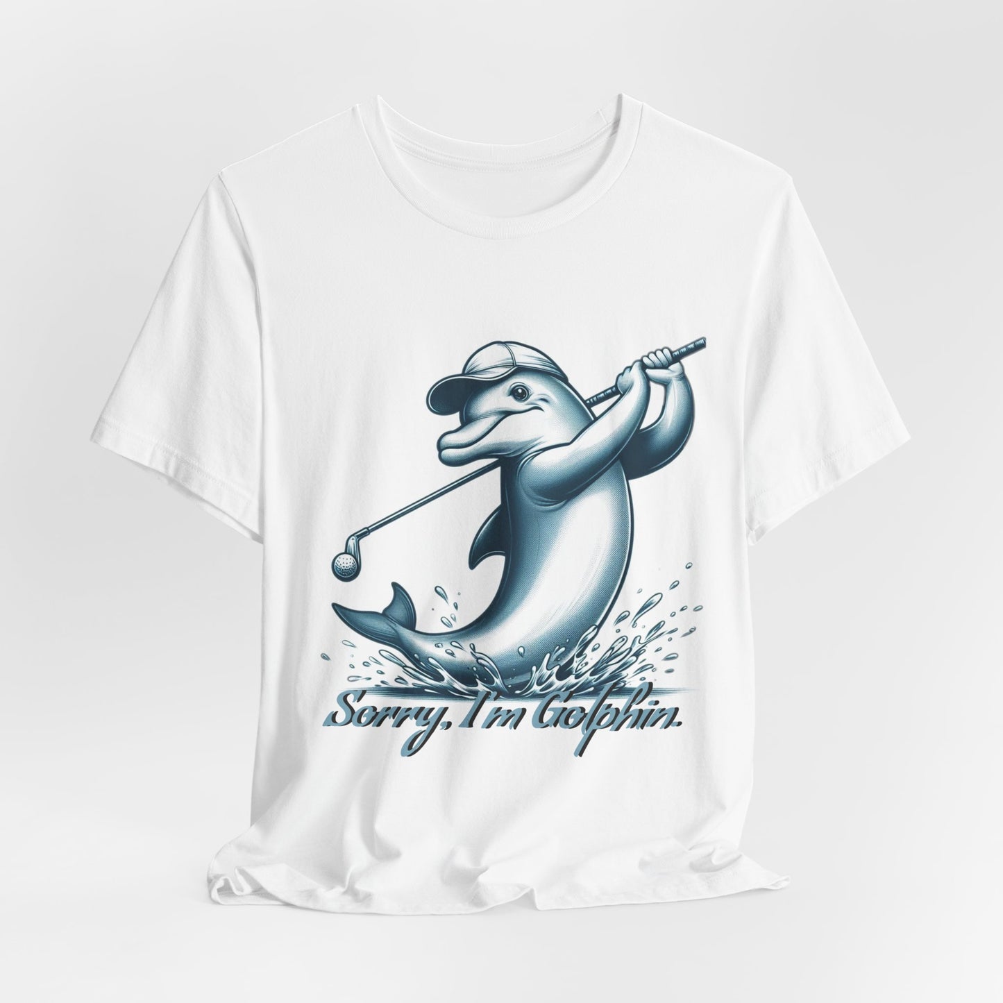Funny Dolphin Golfing Tee - "Sorry, I’m Golphin" Unisex Jersey Short Sleeve Shirt - Dad Joke and Golfers Gift - Schmartypants