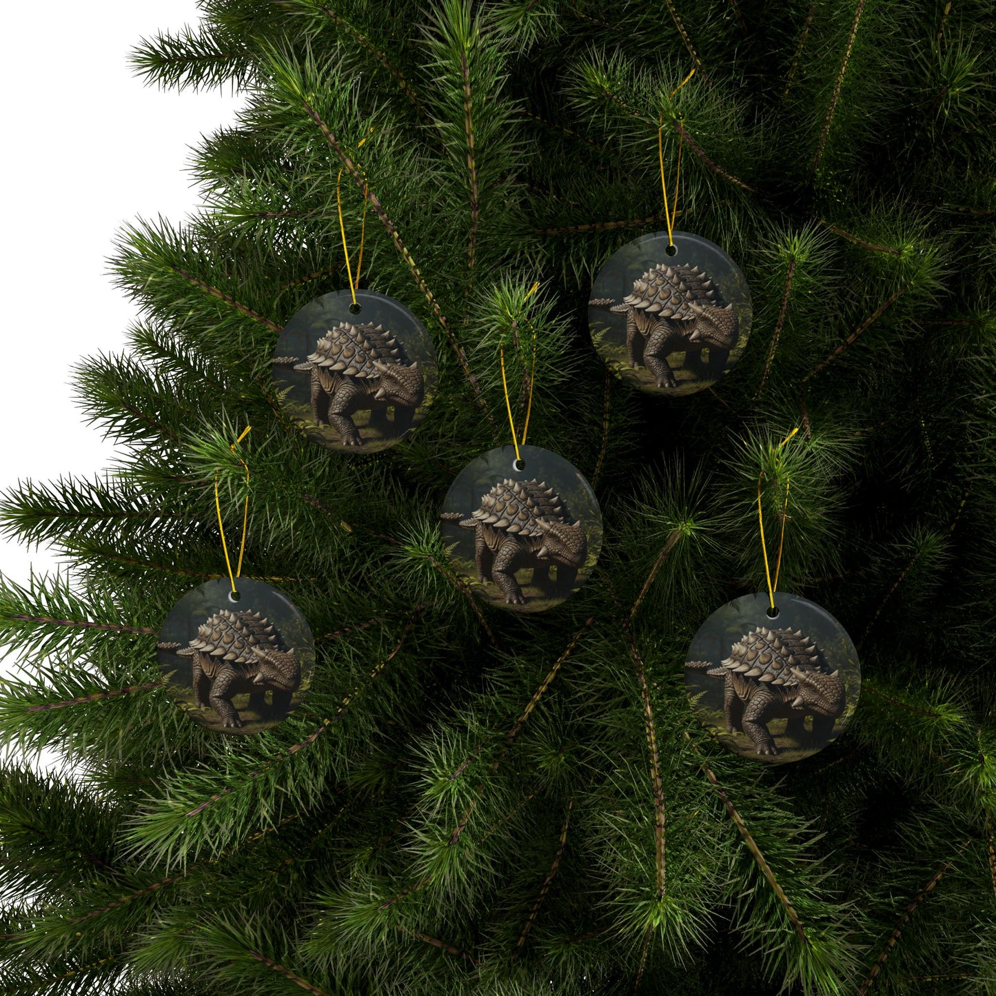 Ankylosaurus Dinosaur-Themed Ceramic Ornaments, Unique Holiday Decor, Perfect for Kids' Rooms, Gifts for Nature Lovers, 2-Sided Print
