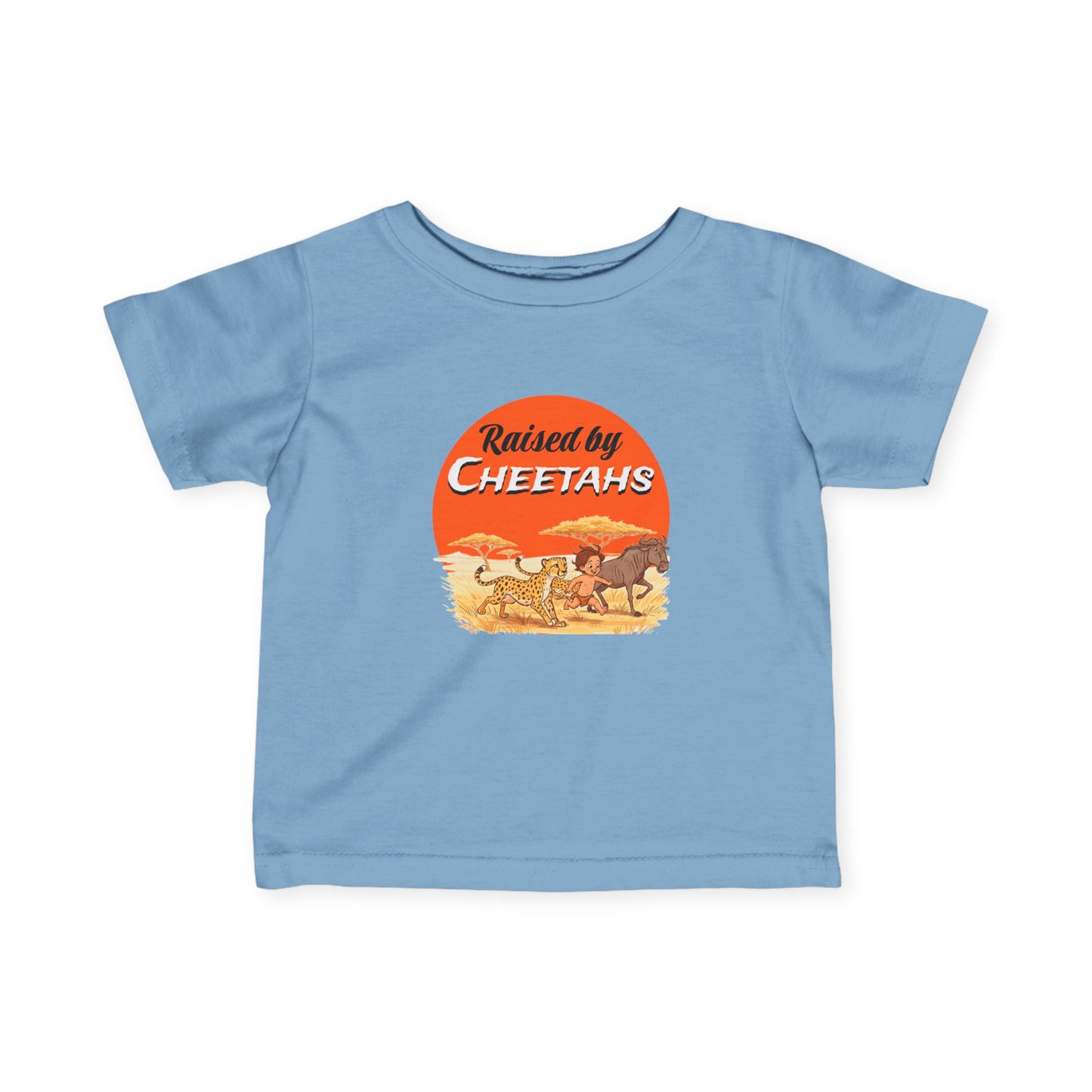 Infant Fine Jersey Tee: Funny Raised by Cheetahs T-Shirt, Baby Animal Shirt, Kids Safari Apparel, Cute Toddler Gift, Wild Animal Tee - Schmartypants