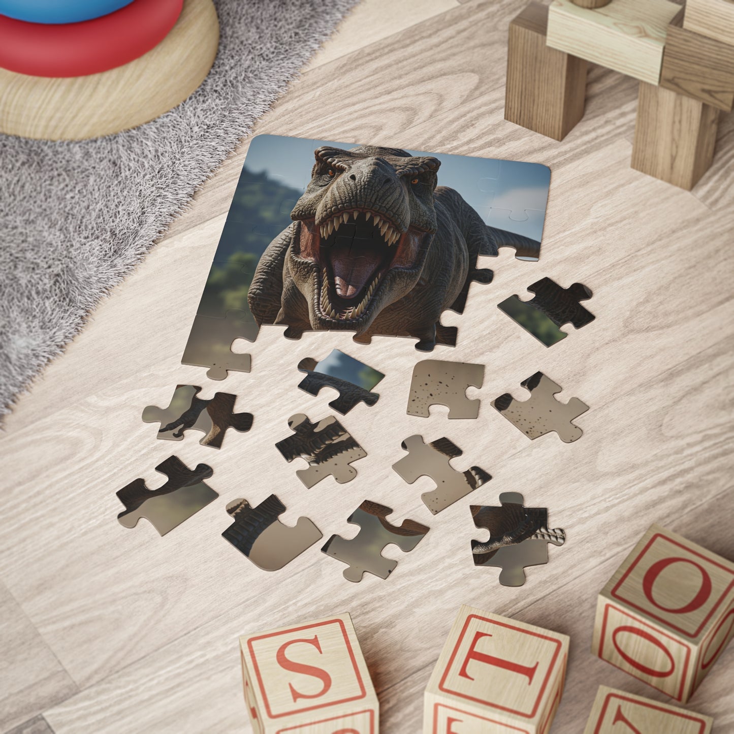 T Rex Jurassic Dinosaur Adventure Kids' Puzzle | Fun 30-Piece Jigsaw Toy, Educational Gift, Dino Theme Kids Activity, Birthday Party Favor