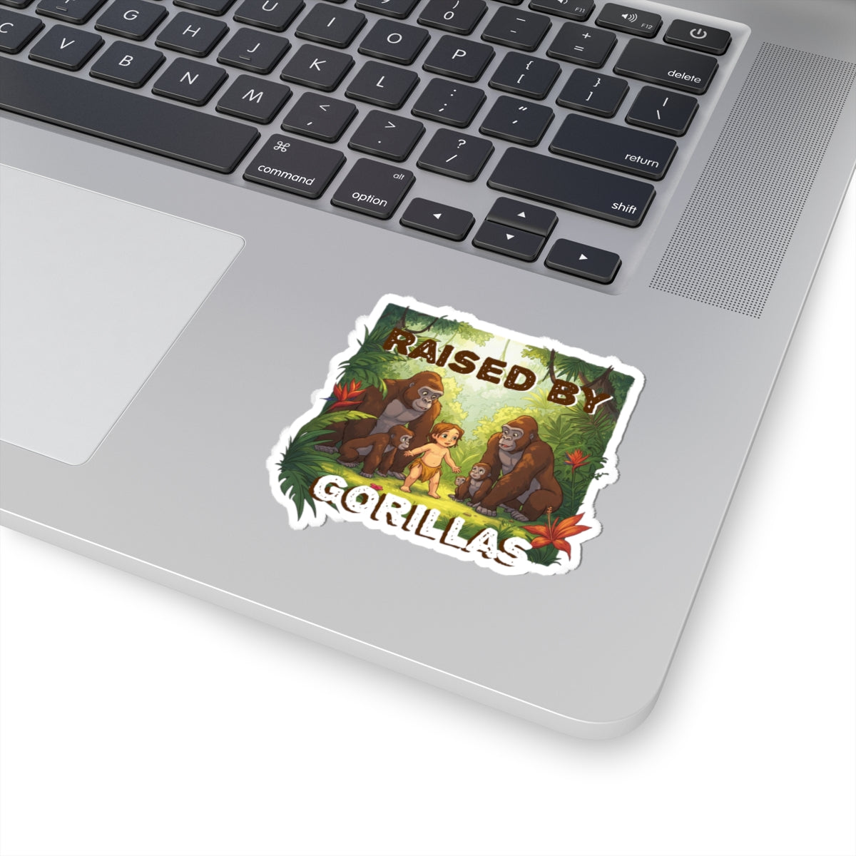Funny 'Raised by Gorillas' Kiss-Cut Stickers | Fun Jungle Decor for Kids & Animal Lovers - Schmartypants