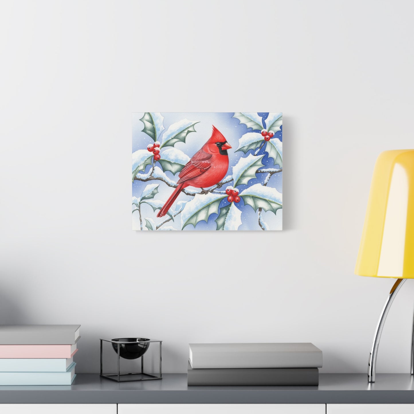 Winter Cardinal Canvas Art Print, Holiday Home Decor, Red Bird Wall Art, Christmas Decoration, Nature Artwork