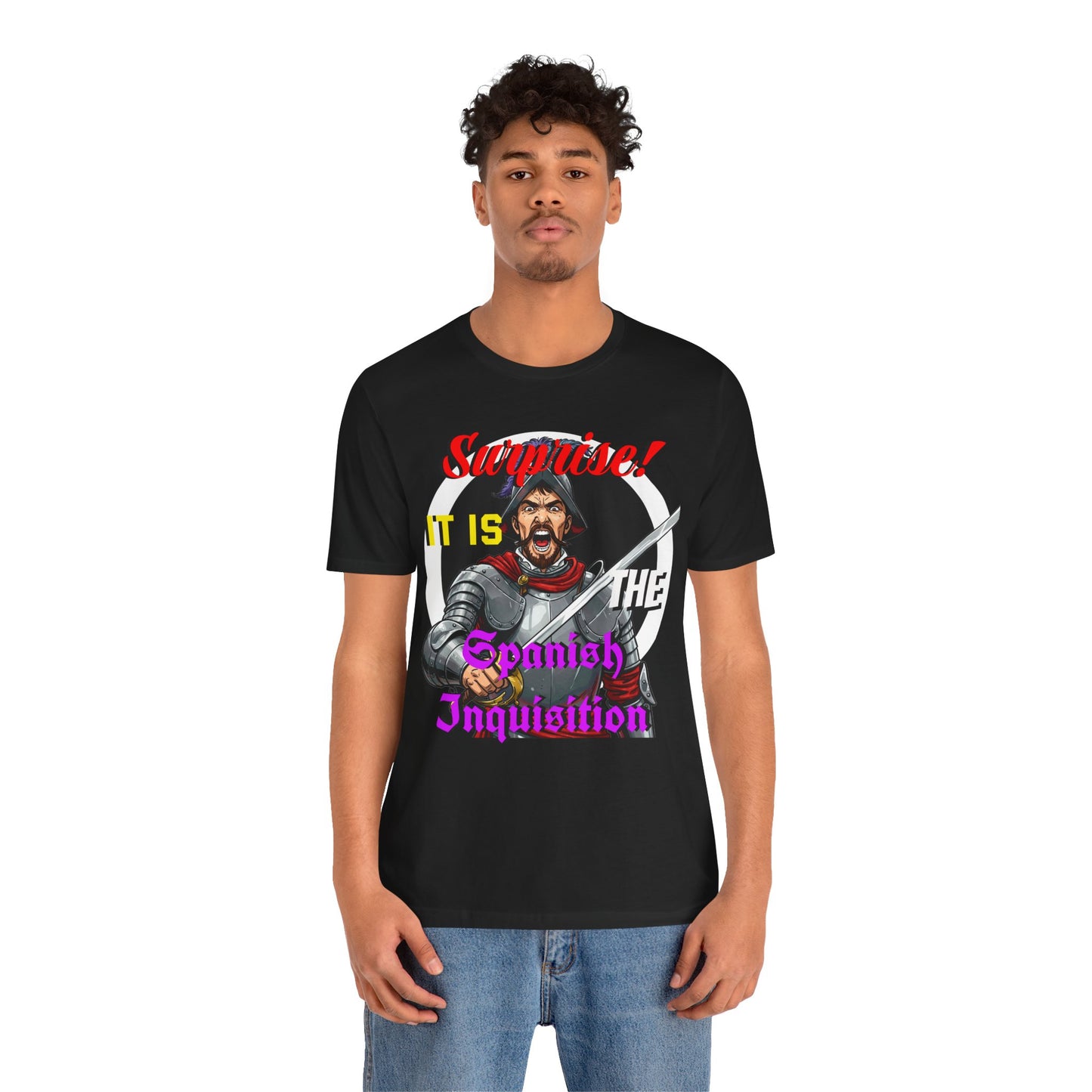 Hilarious Spanish Inquisition T-Shirt, British Humor Tee, Unisex Short Sleeve, Ideal for Parties, Gifts, Comedy Lovers