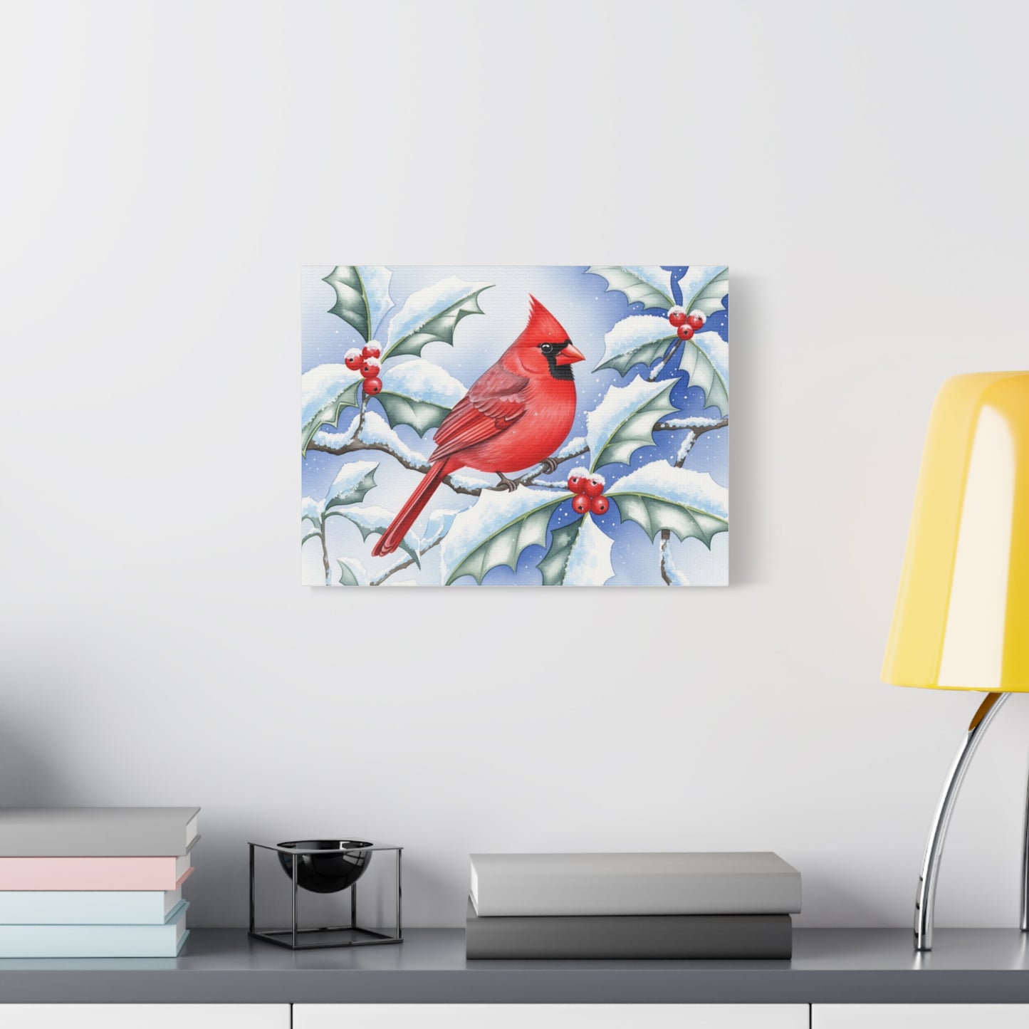 Winter Cardinal Canvas Art Print, Holiday Home Decor, Red Bird Wall Art, Christmas Decoration, Nature Artwork