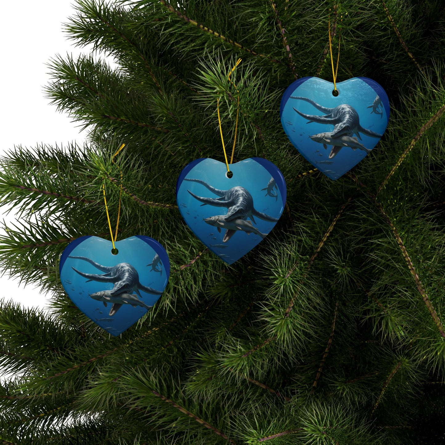Ceramic Ornaments, Dinosaur Plesiosaur Decor, 2-Side Print, Holiday Tree Decoration, Christmas Ornament, Dino Lover Gift, Prehistoric Decor,