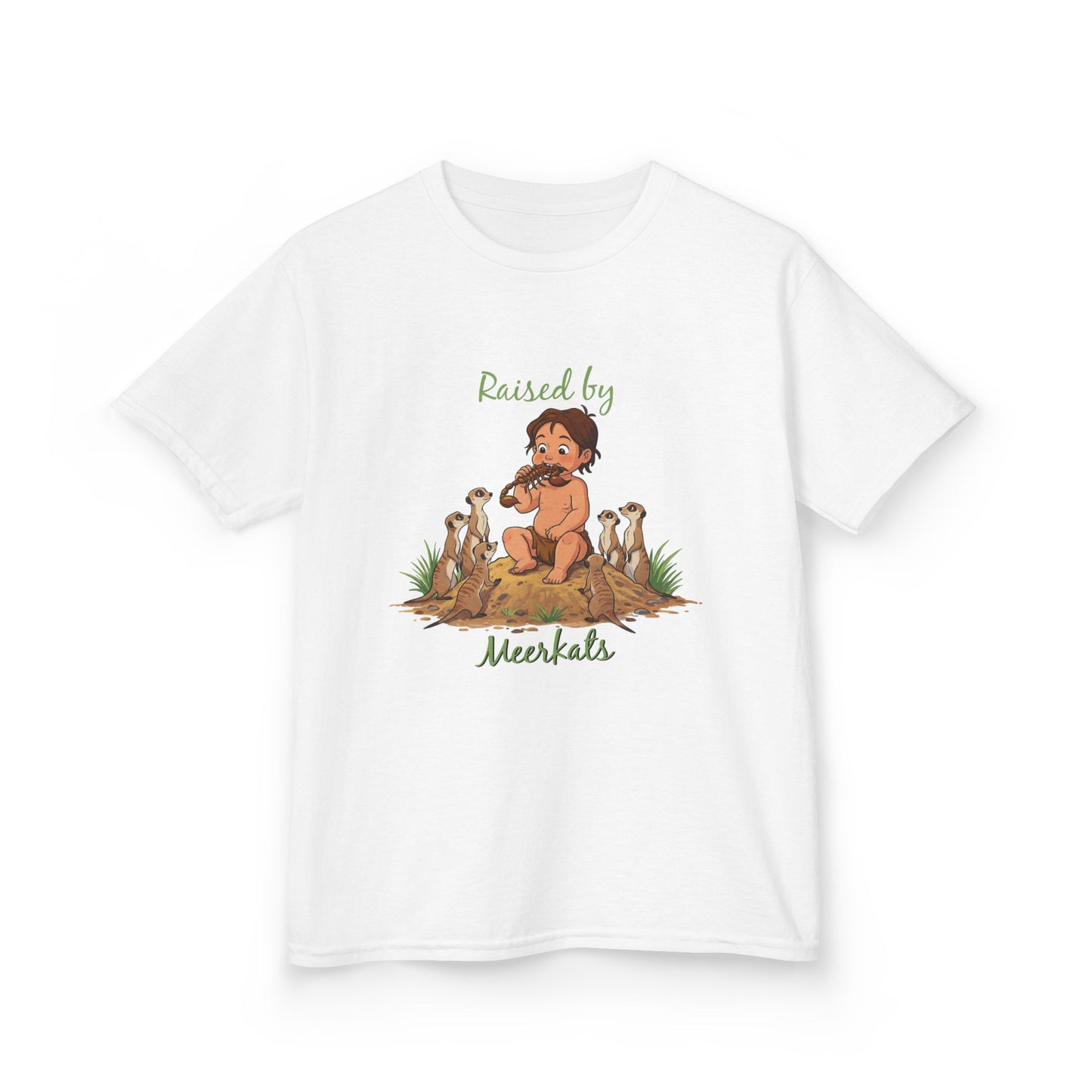 Kids Heavy Cotton™ Tee - Hilarious 'Raised by Meerkats' Design, Cute Animal Tee, Fun Kids T-Shirt, Playful Gift for Animal Lovers, Birthday or Holiday Outfit - Schmartypants