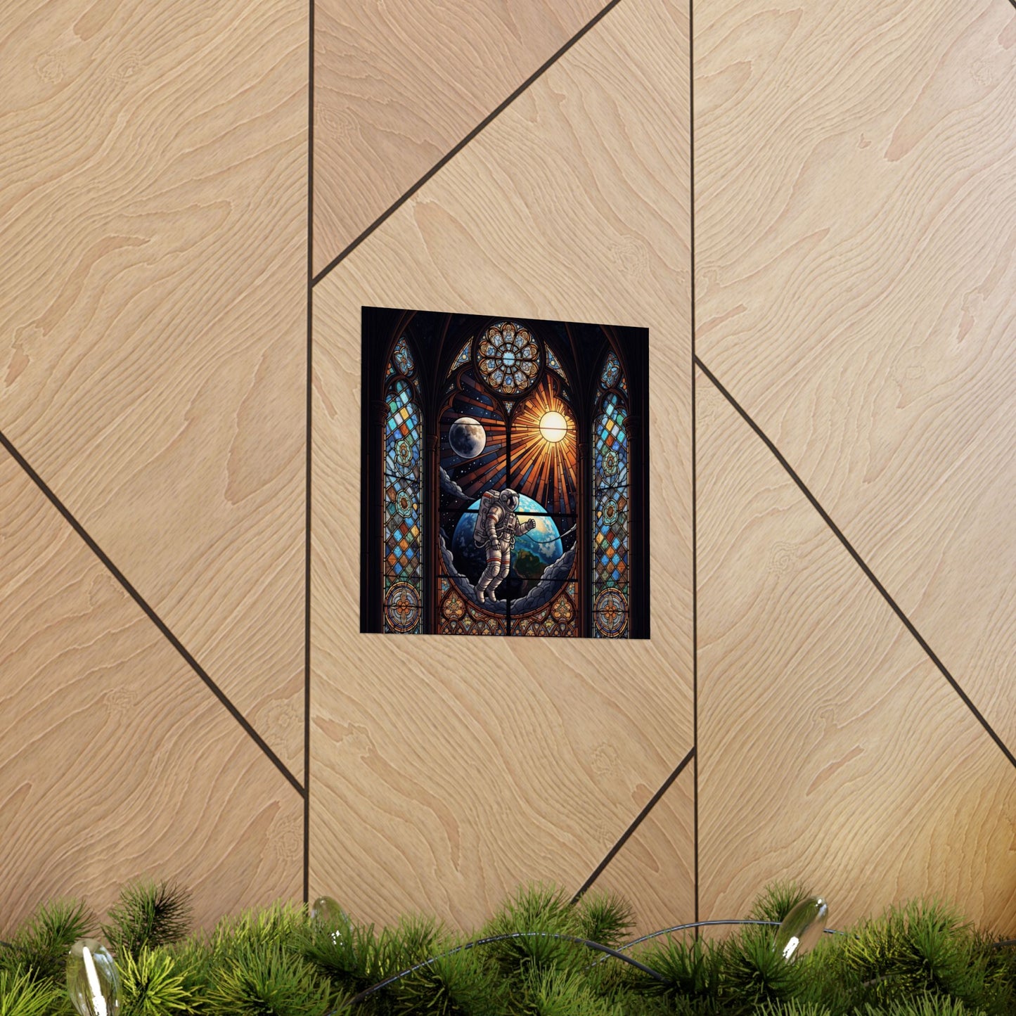 Astronaut Stained Glass Poster, Space Art Print, Celestial Wall Decor, Unique Gift for Space Lovers, Home Office Decoration
