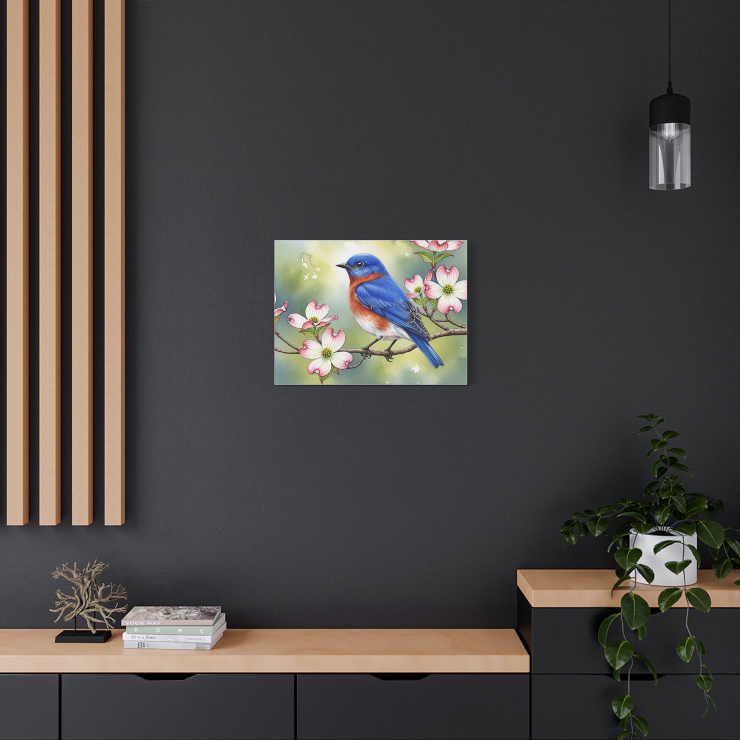 Bluebird and Dogwood Canvas Art Print, Nature Wall Decor, Home Interior Design, Gift for Bird Lovers, Spring Decoration