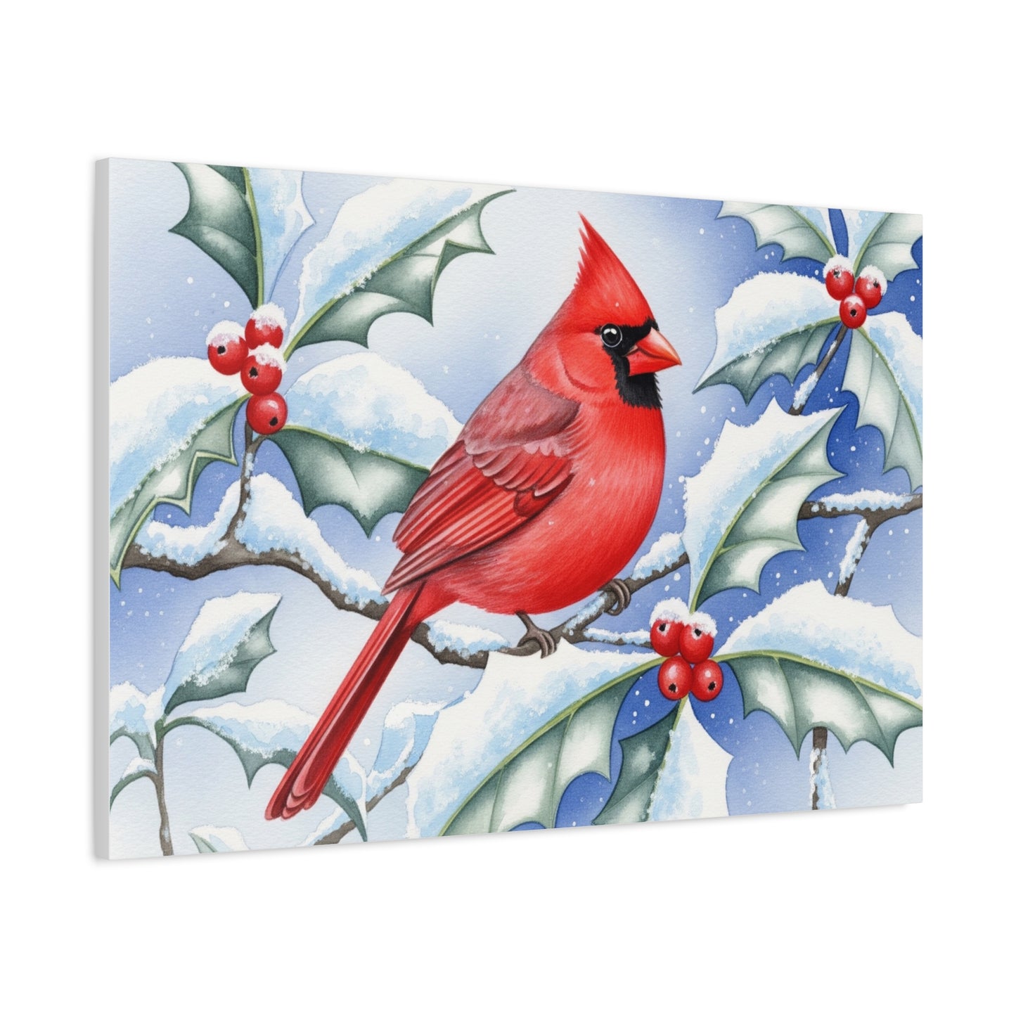 Winter Cardinal Canvas Art Print, Holiday Home Decor, Red Bird Wall Art, Christmas Decoration, Nature Artwork