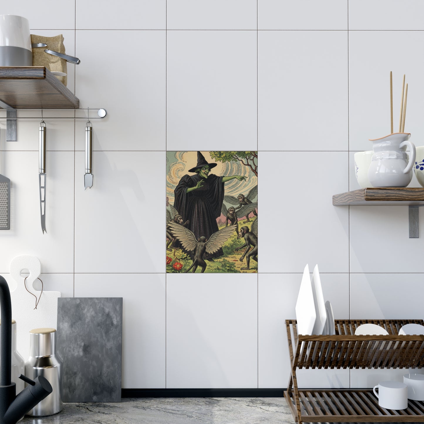 Ceramic Photo Tile - Wizard of Oz Wicked Witch and Winged Monkeys Illustration, Nursery Decor, Baby Shower Gift, Personalized Home Accent,