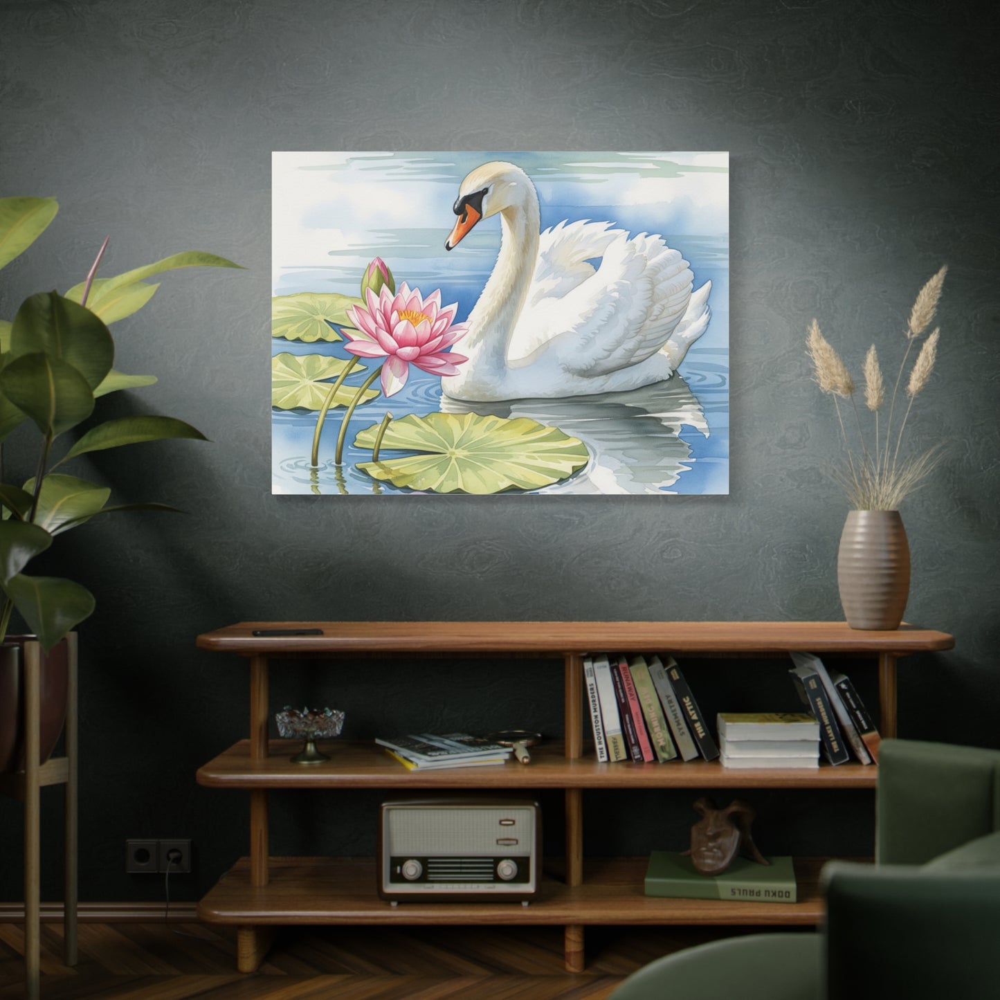 Swan and Lotus Canvas Art, Home Décor, Nature Wall Art, Gift for Nature Lovers, Floral Artwork