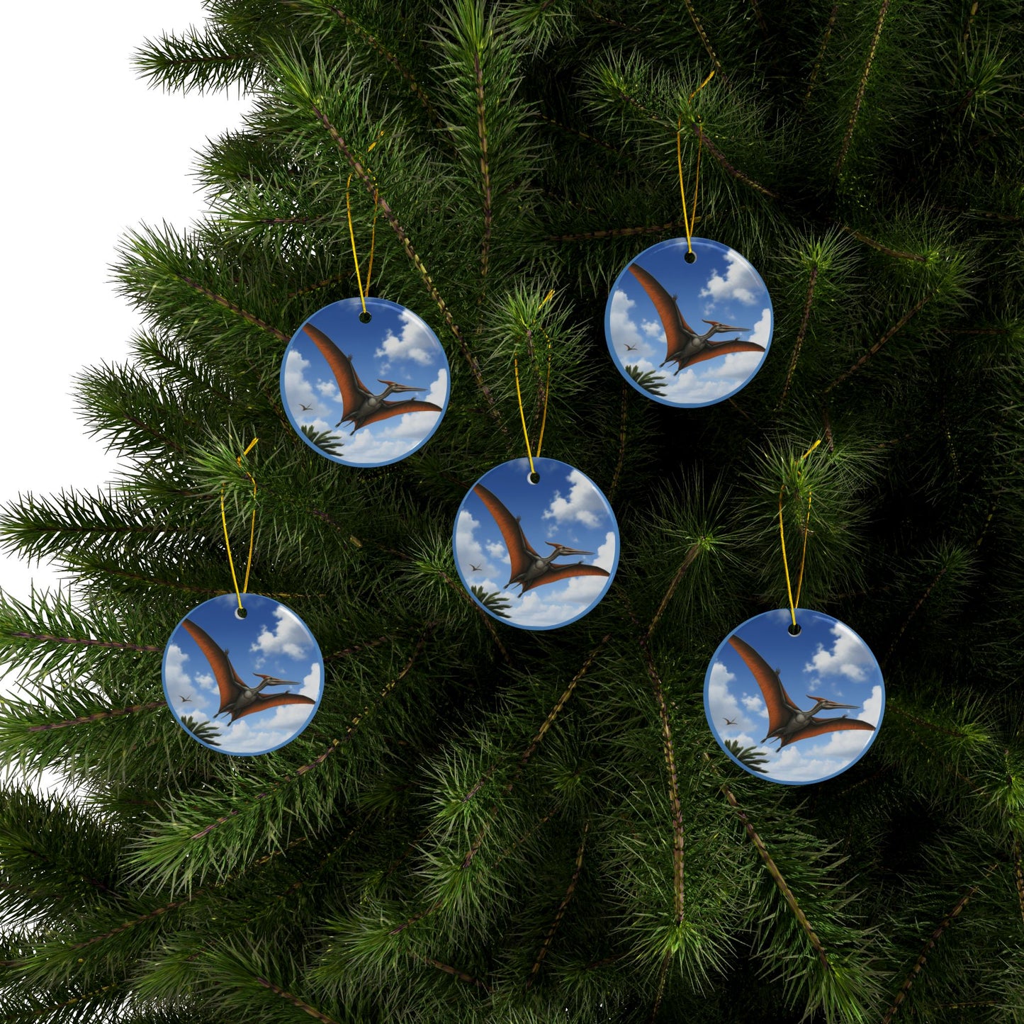 Pterosaur Dinosaur-Themed Ceramic Ornaments for Holiday Decor, 2-Sided Print for Kids, Christmas Tree, Birthdays, Jurassic Era Party Favors